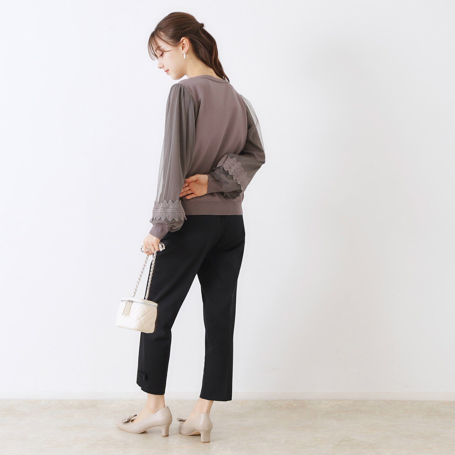 Couture broach「【大人フェミニン・ぽわん袖】レース・チュールドッキングニット」|ニット・セーター|