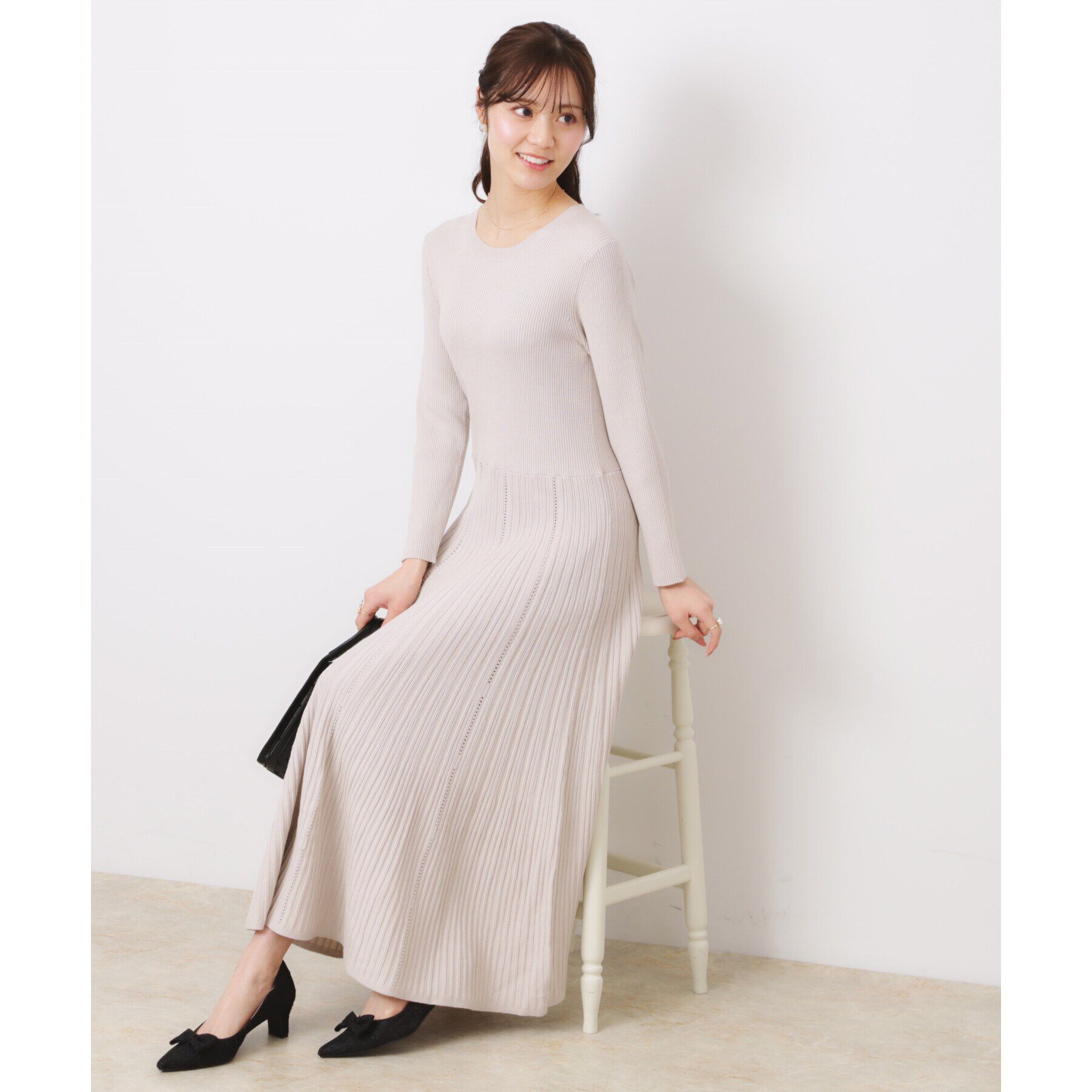 Couture broach「【上品な落ち感・美シルエット】アイレットリブデザインニットワンピース」|ワンピース|