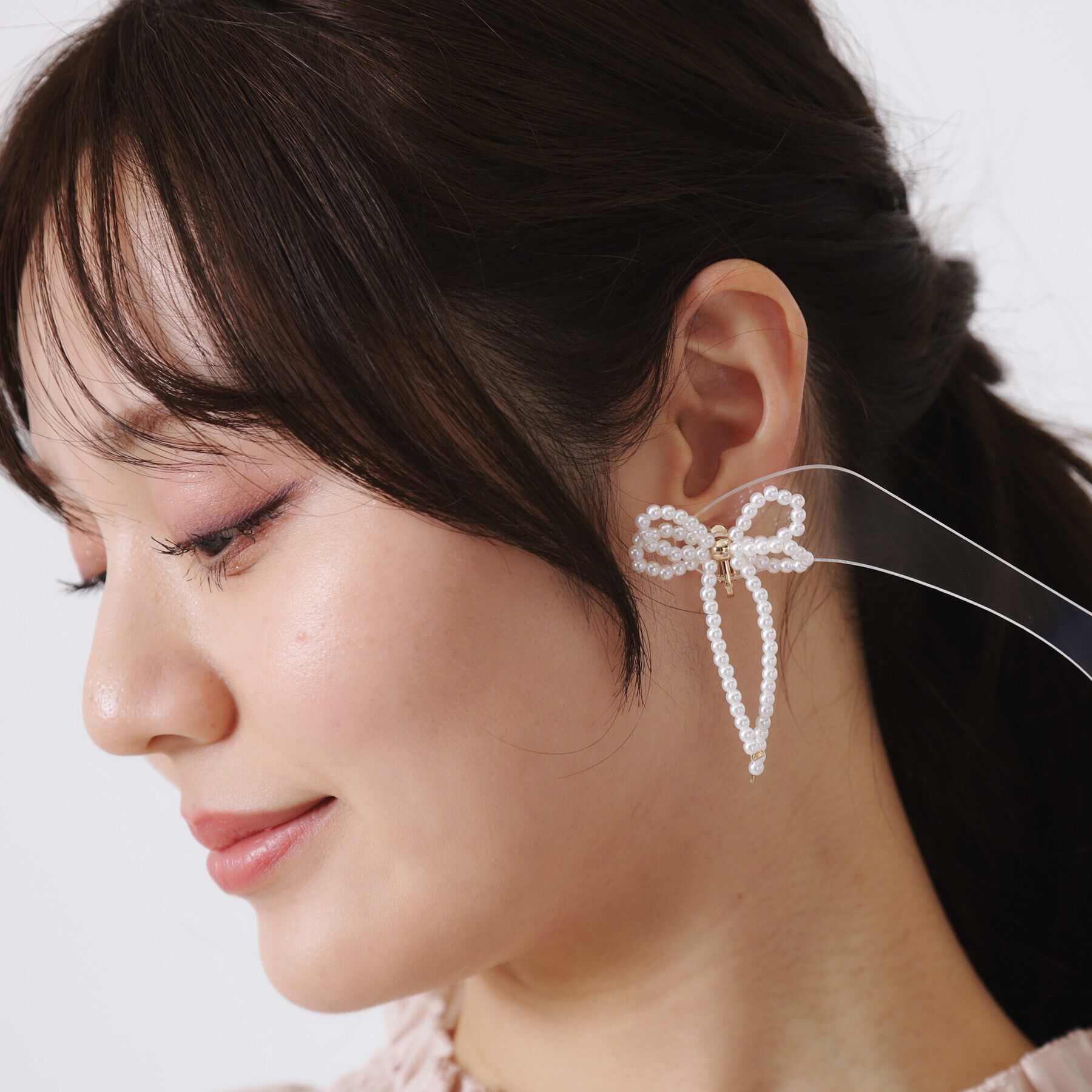 Couture broach「パール調ビーズリボンイヤリング」|イヤリング|