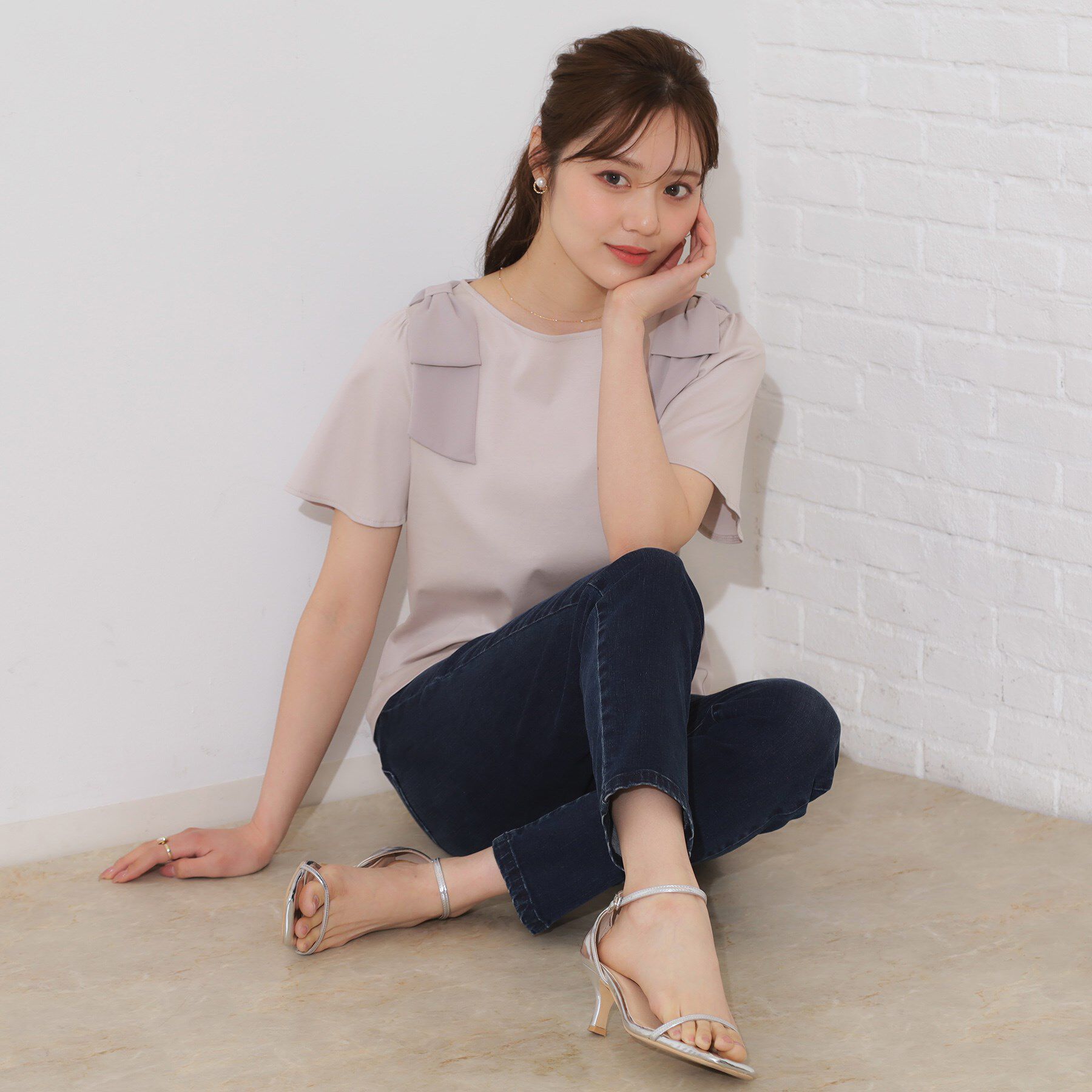 Couture broach「【リボン・マシンウォッシャブル・UV機能・接触冷感】肩リボントップス」|Tシャツ・カットソー|