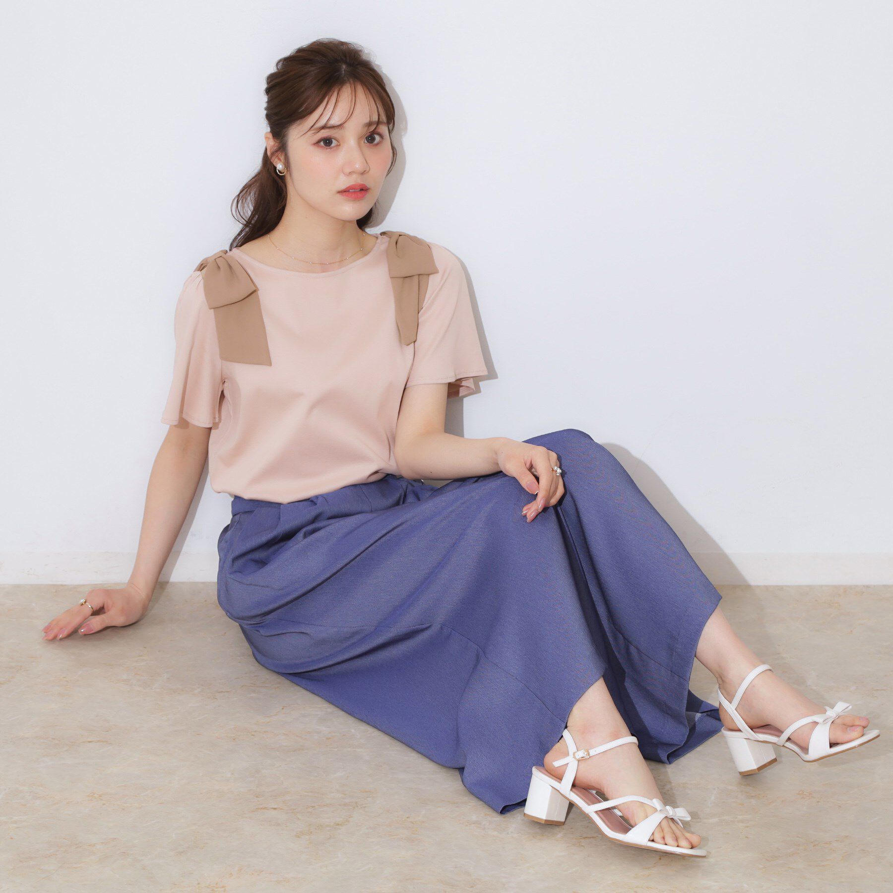 Couture broach「【リボン・マシンウォッシャブル・UV機能・接触冷感】肩リボントップス」|Tシャツ・カットソー|