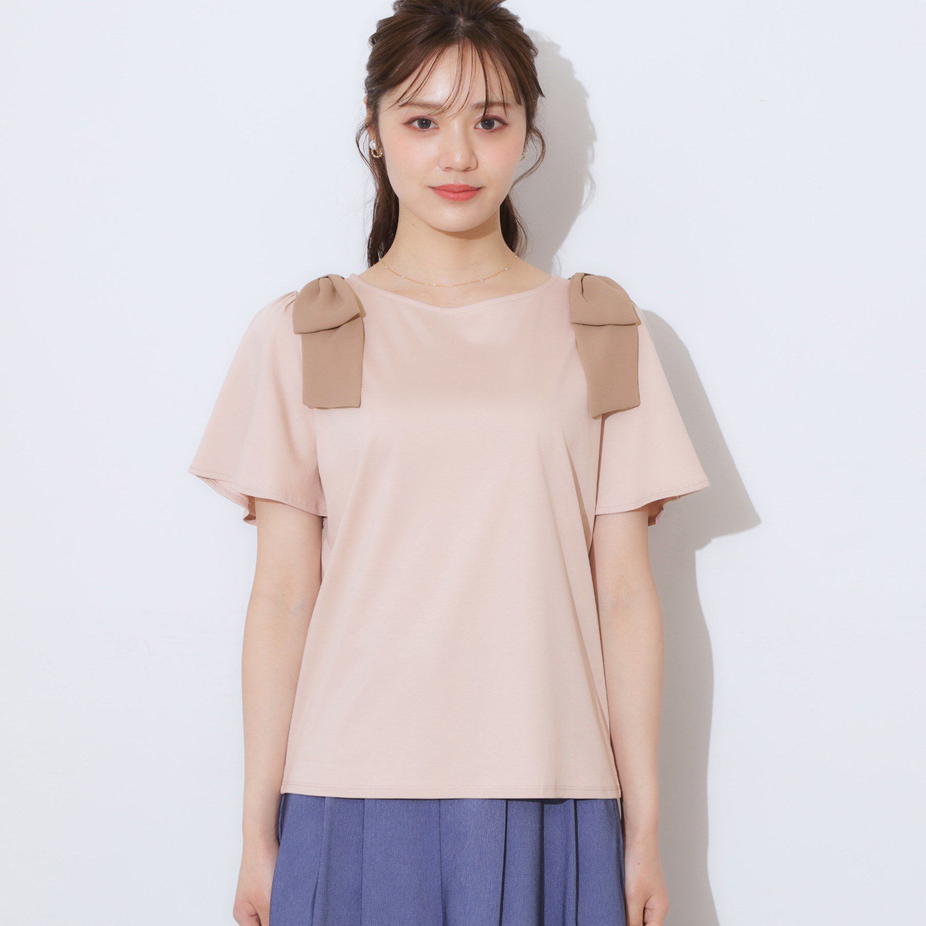 Couture broach「【リボン・マシンウォッシャブル・UV機能・接触冷感】肩リボントップス」|Tシャツ・カットソー|
