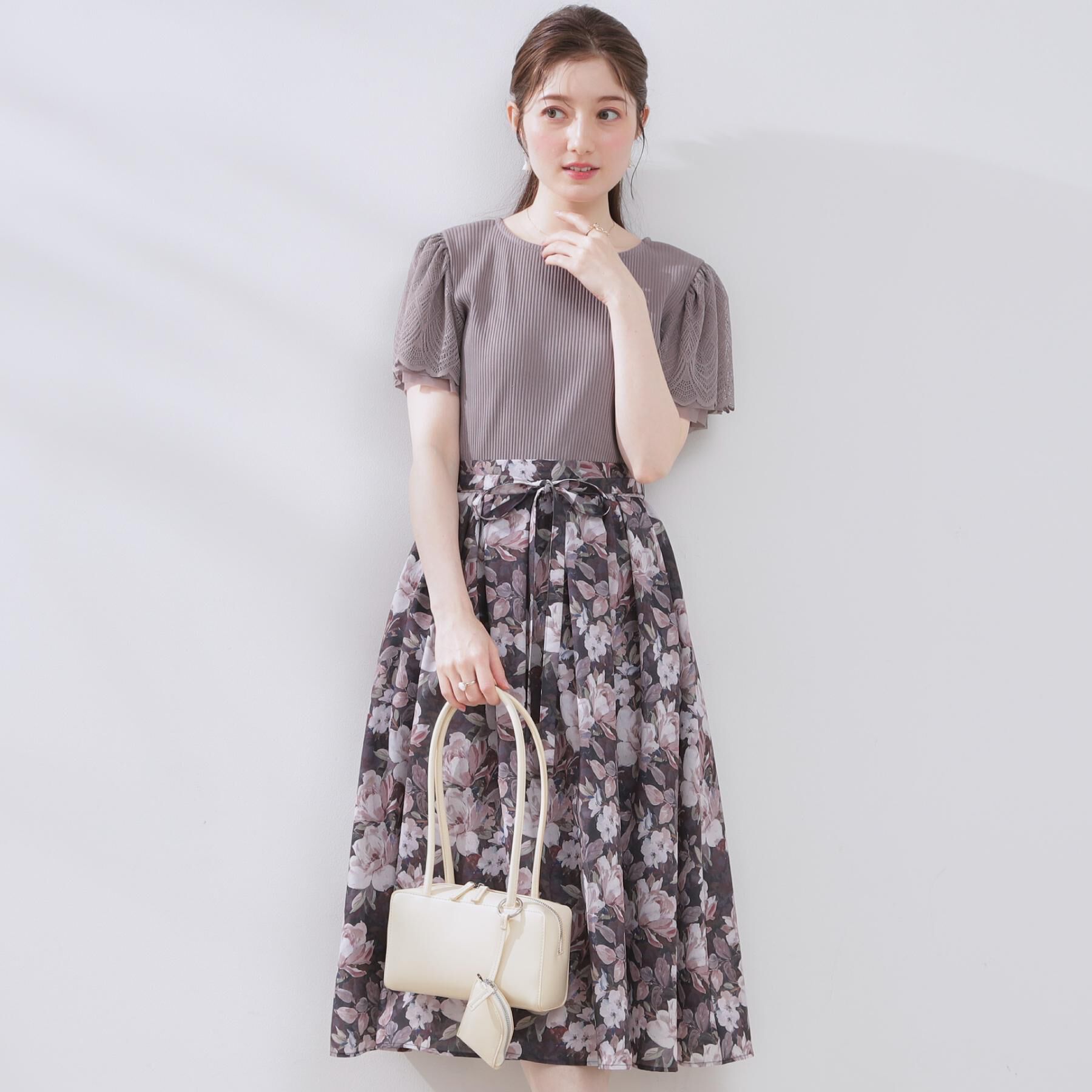 Couture broach「【きれいめ・通勤】細リボン付きパレットボイルスカート」|スカート|