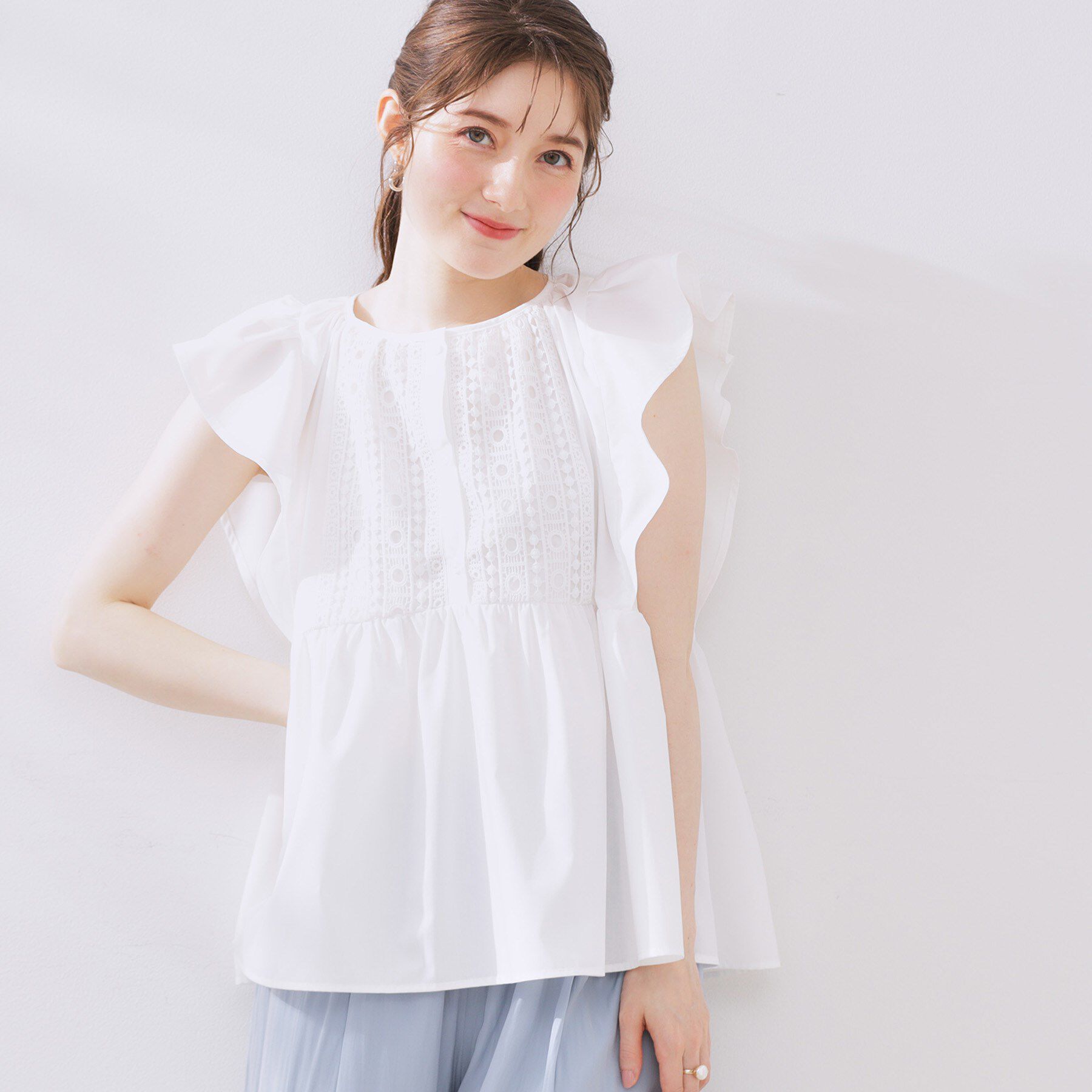 Couture broach「フロントレースTCブロードチュニック」|チュニック|オフホワイト(003