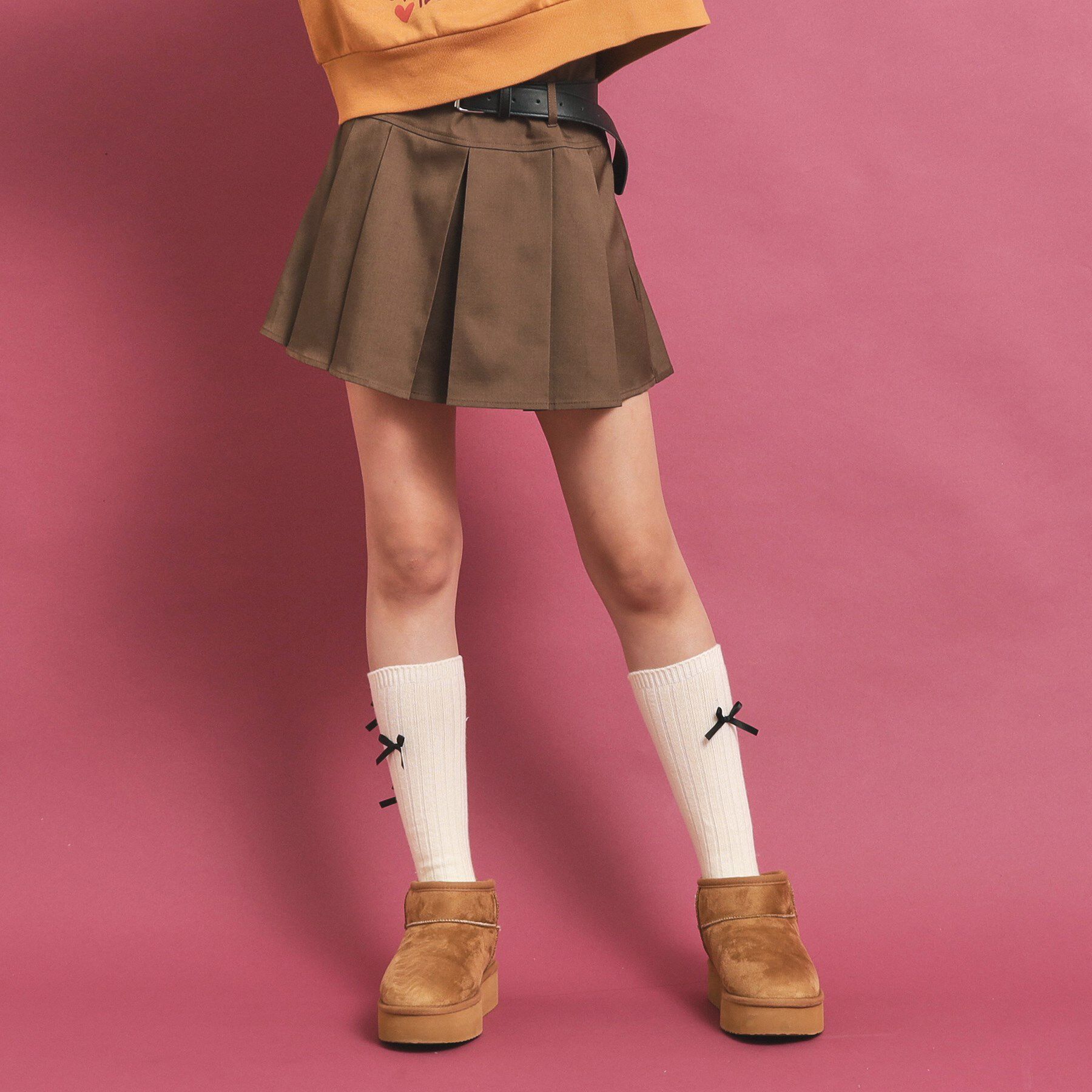 PINK-latte「【カラー追加/オールシーズン対応】ベルト付きプリーツスカート」|スカート|