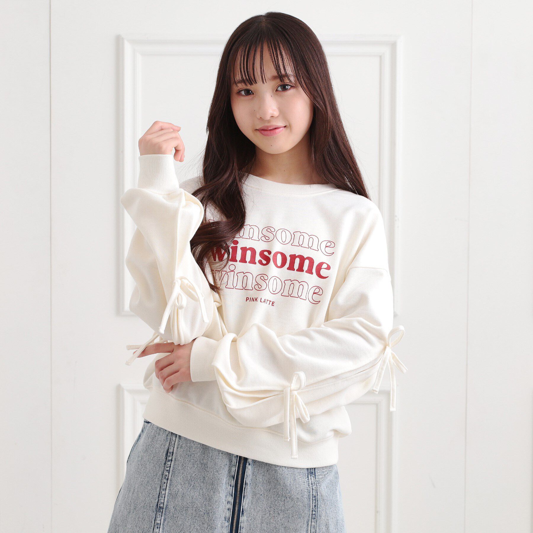 PINK-latte「ミニ裏毛リボンプルオーバー」|Tシャツ・カットソー|アイボリー(004)