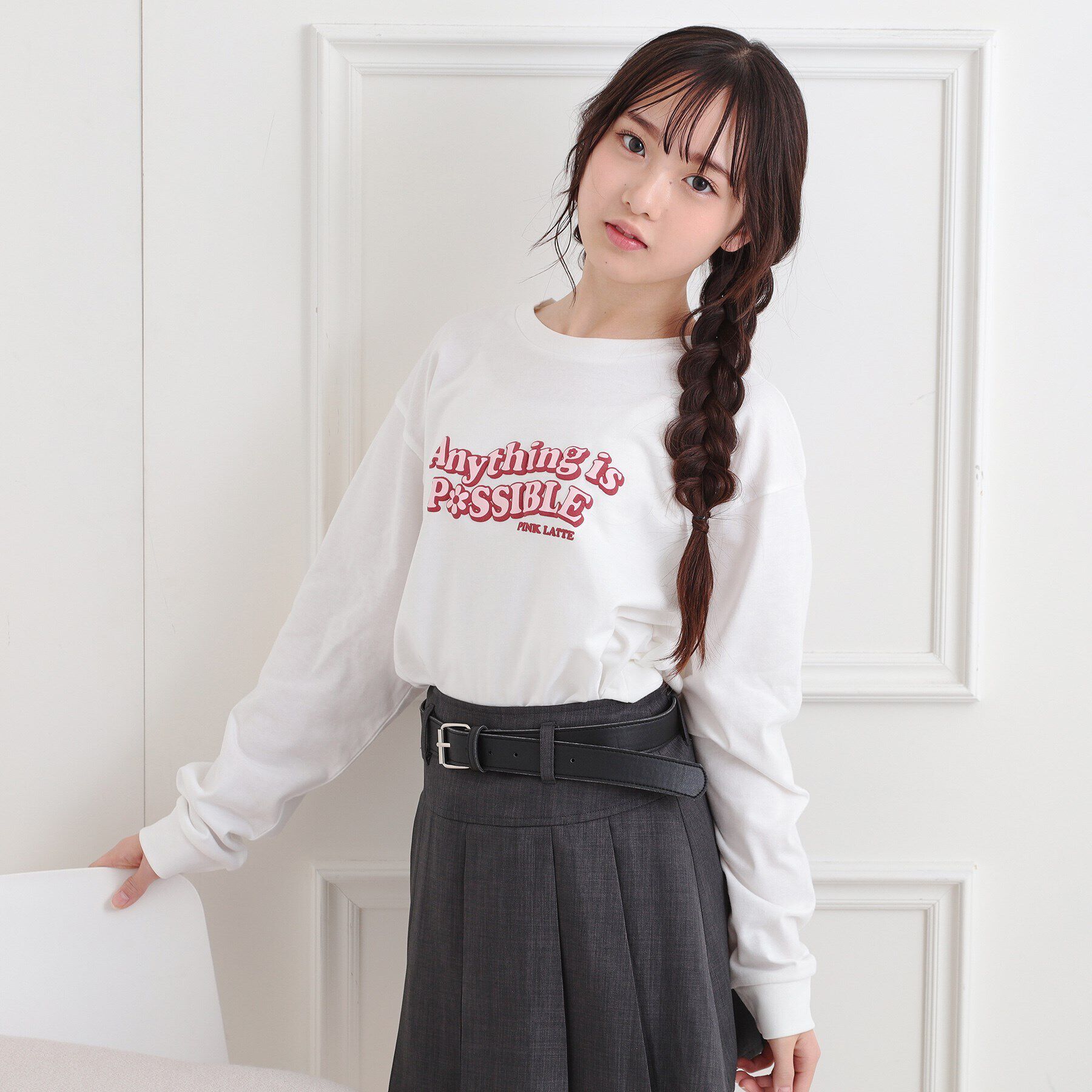 PINK-latte「ロゴ発砲プリントロンT」|Tシャツ・カットソー|