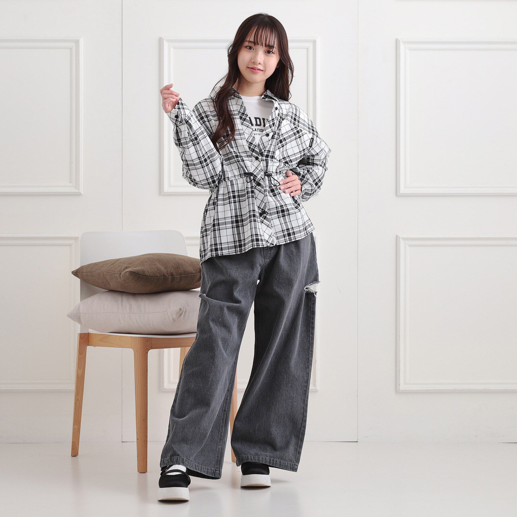 PINK-latte「【セットアイテム】チェックシャツ＋ロンT」|シャツ・ブラウス|