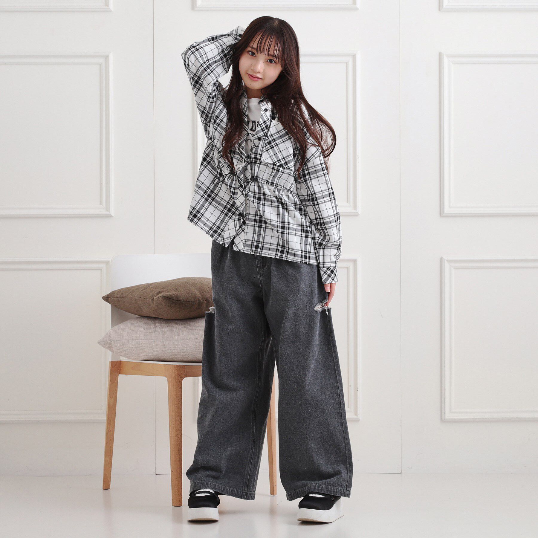 PINK-latte「【セットアイテム】チェックシャツ＋ロンT」|シャツ・ブラウス|