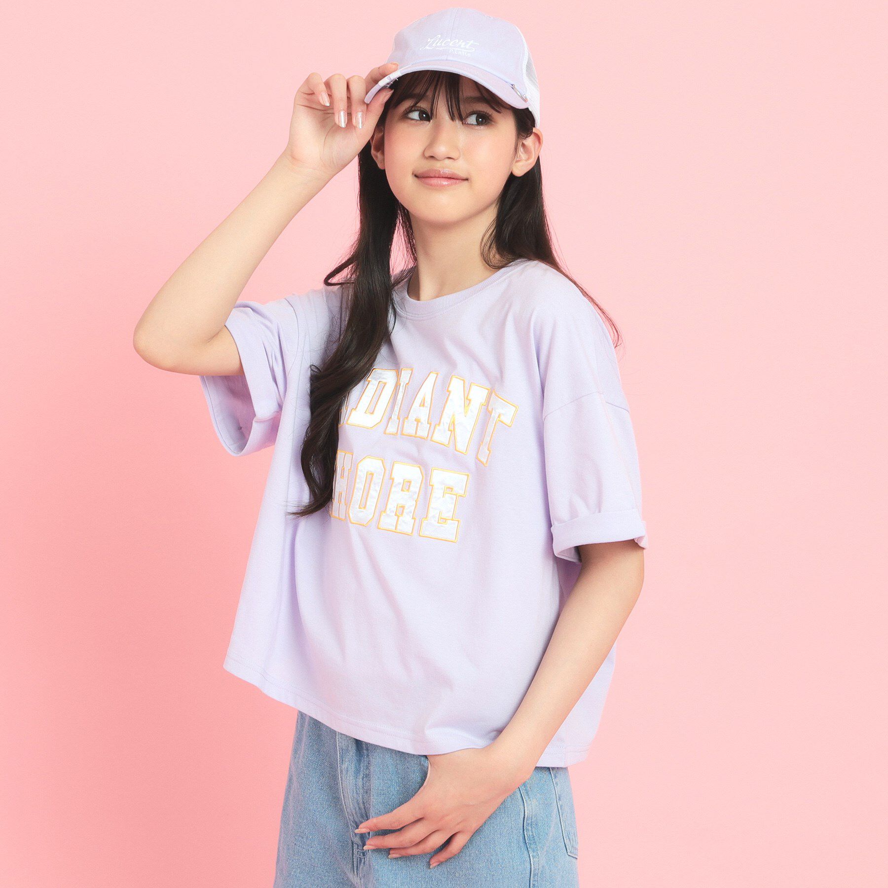 PINK-latte「サテンアップリケカレッジTシャツ」|Tシャツ・カットソー|