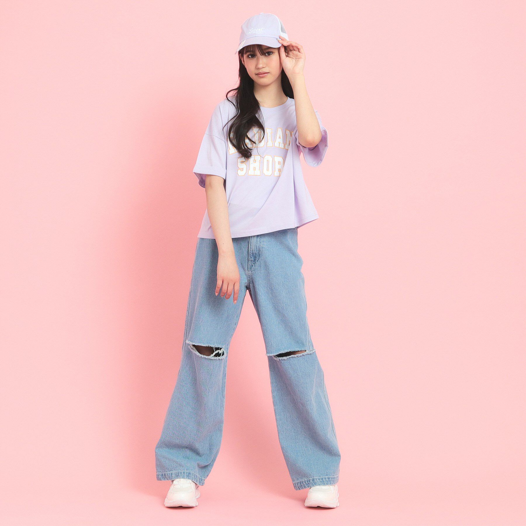 PINK-latte「サテンアップリケカレッジTシャツ」|Tシャツ・カットソー|