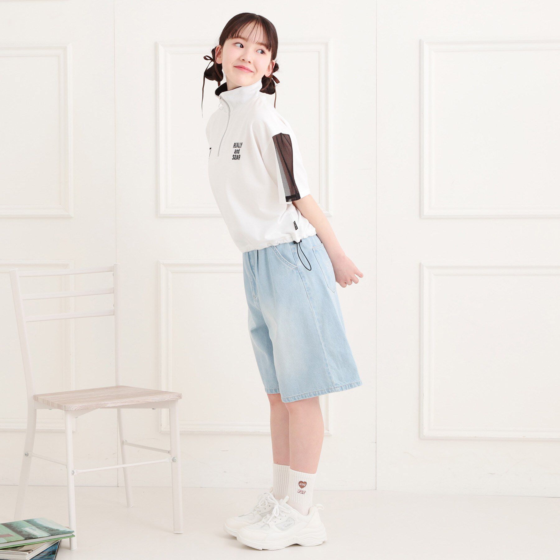 PINK-latte「メッシュ切替ハーフジッププルオーバー」|Tシャツ・カットソー|