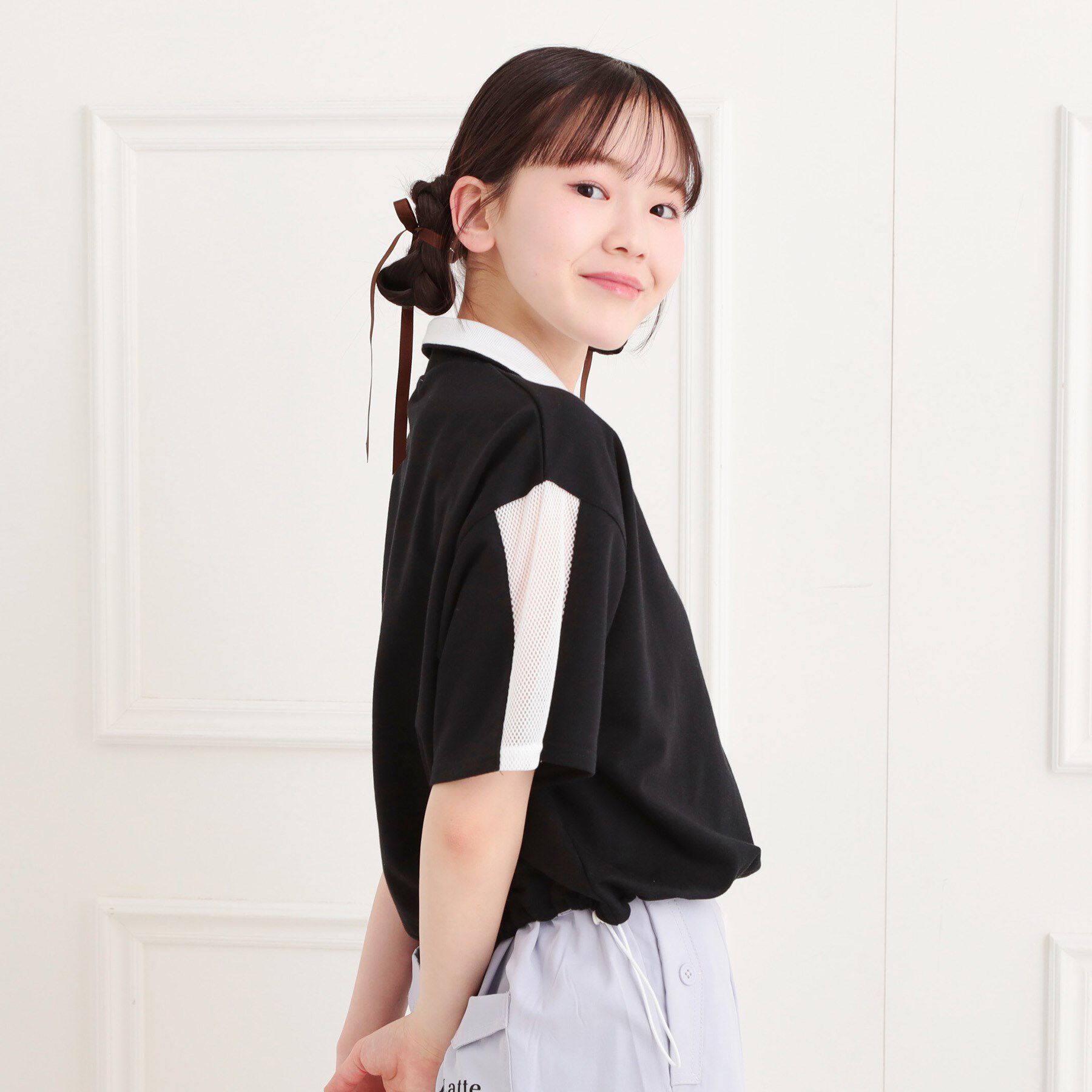 PINK-latte「メッシュ切替ハーフジッププルオーバー」|Tシャツ・カットソー|