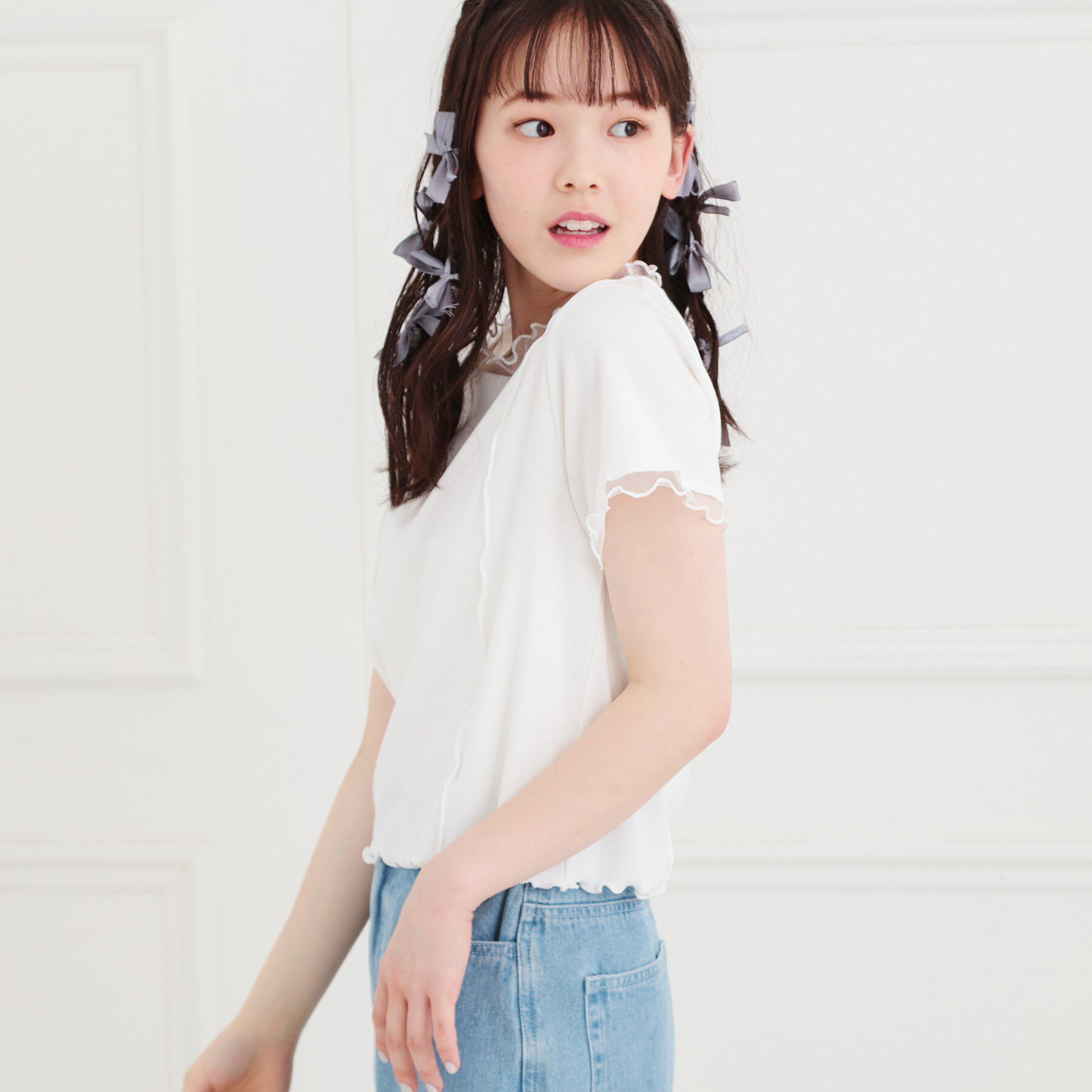 PINK-latte「シアーレイヤード風テレコトップス」|Tシャツ・カットソー|