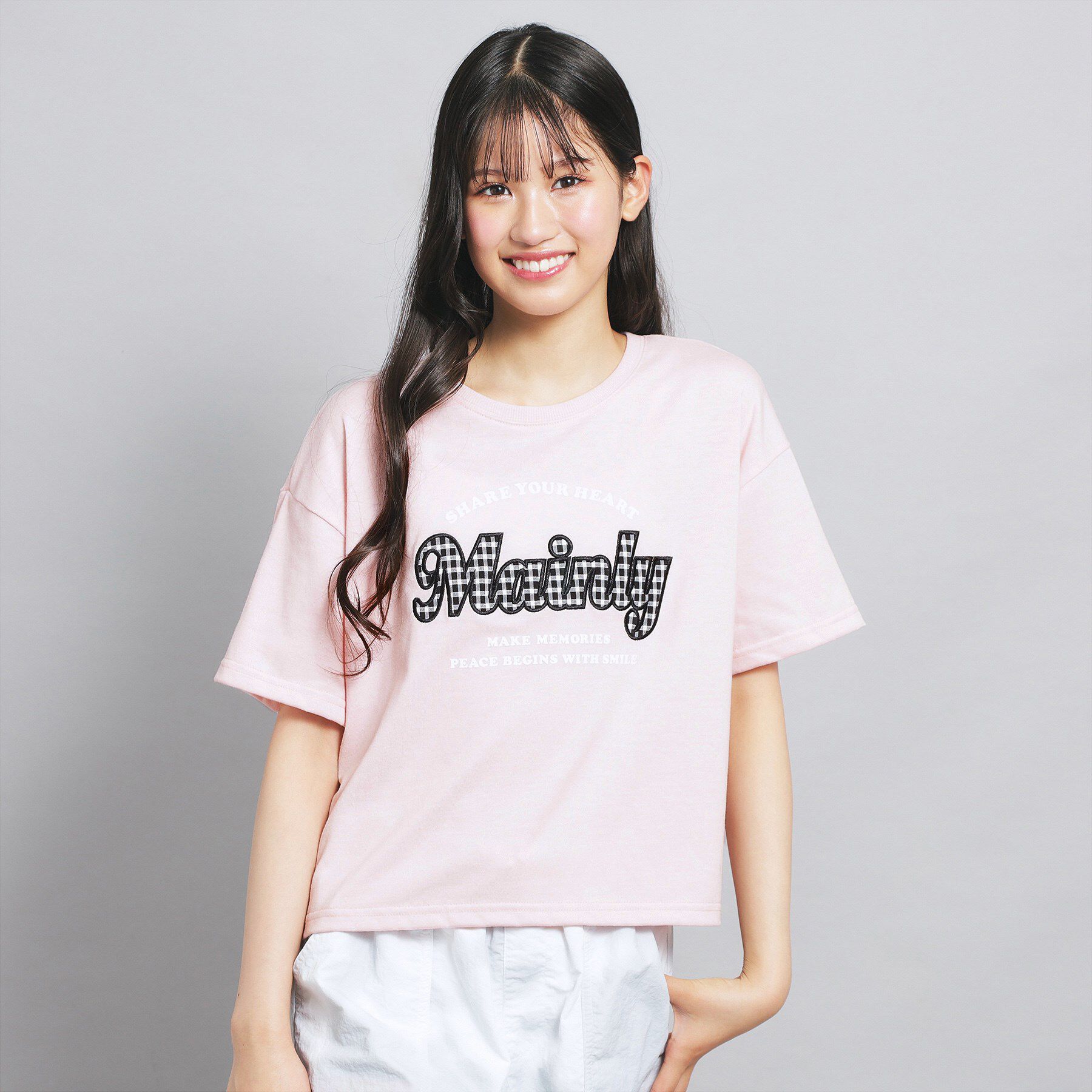 PINK-latte「ギンガムアップリケTシャツ」|Tシャツ・カットソー|