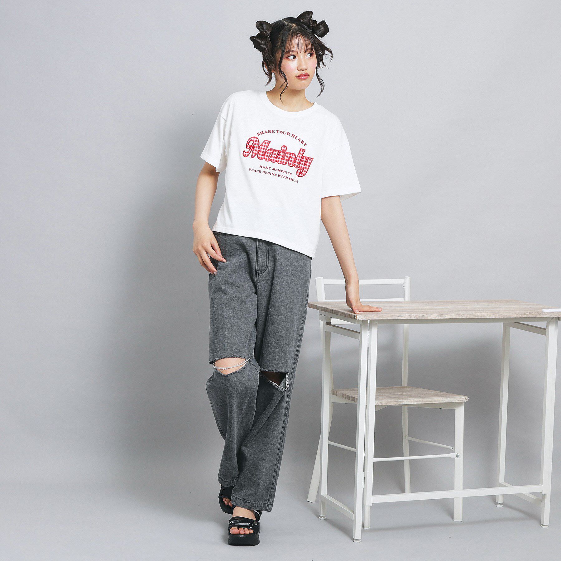 PINK-latte「ギンガムアップリケTシャツ」|Tシャツ・カットソー|