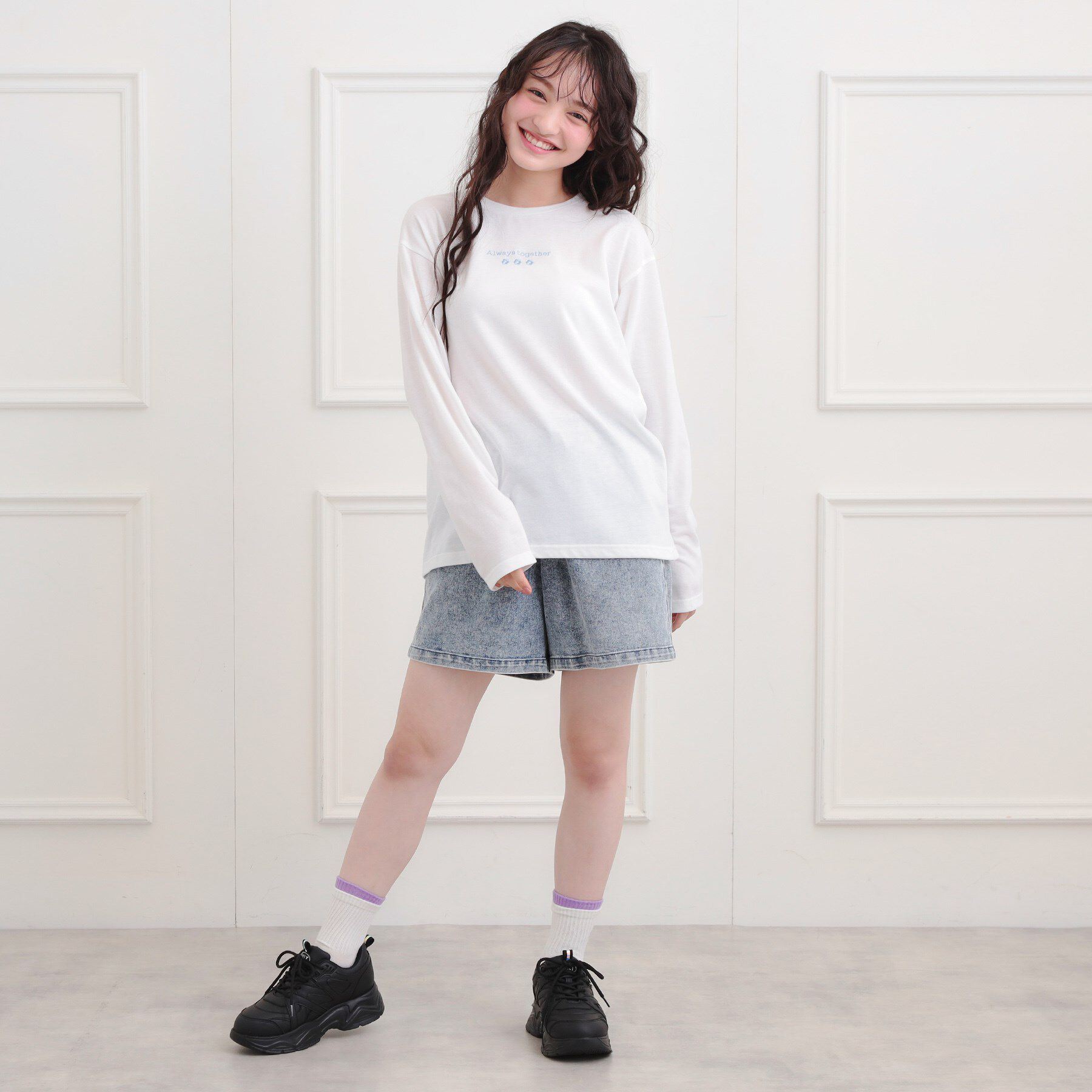 PINK-latte「くまちゃんビッグロンT」|Tシャツ・カットソー|