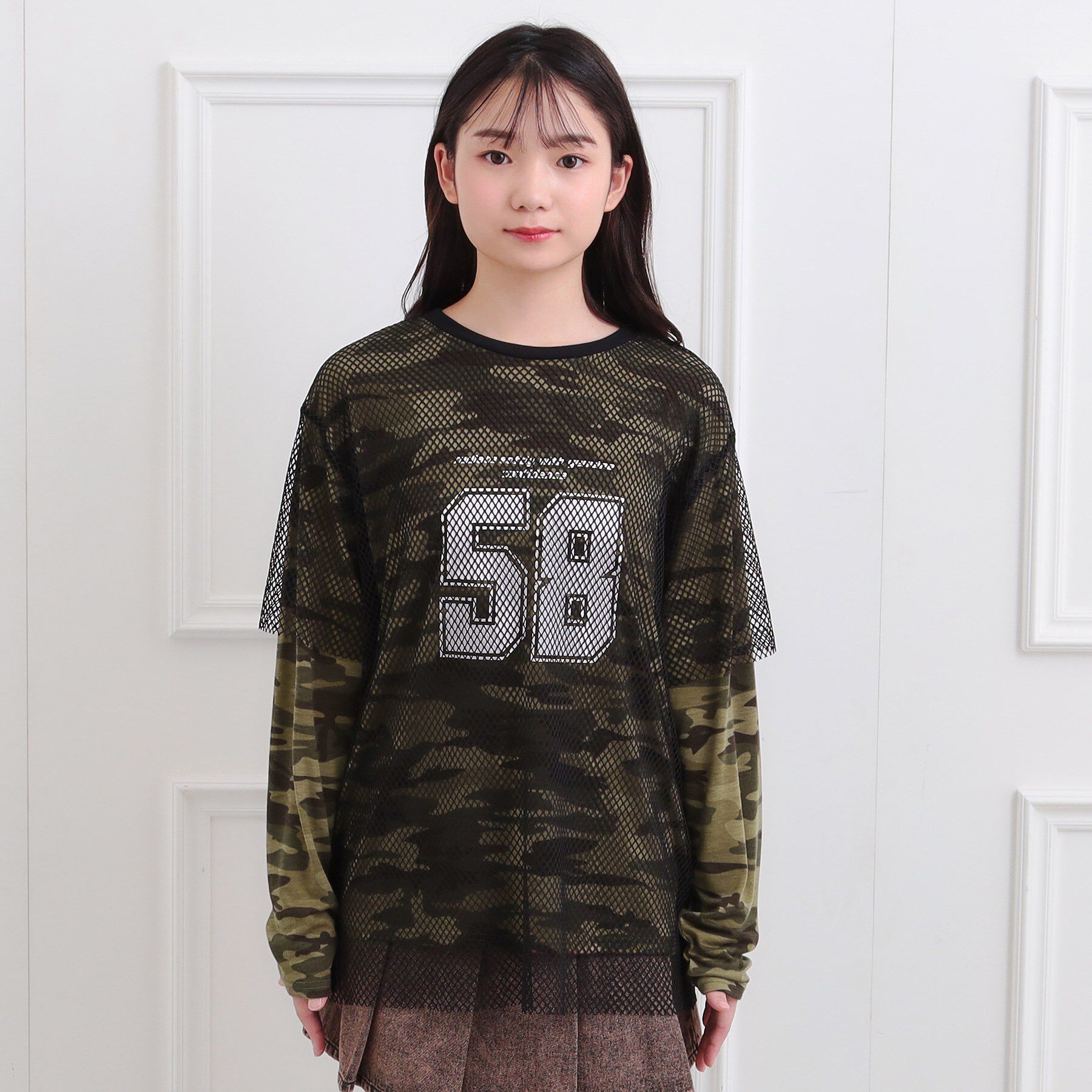 PINK-latte「メッシュレイヤード風ロングT」|Tシャツ・カットソー|