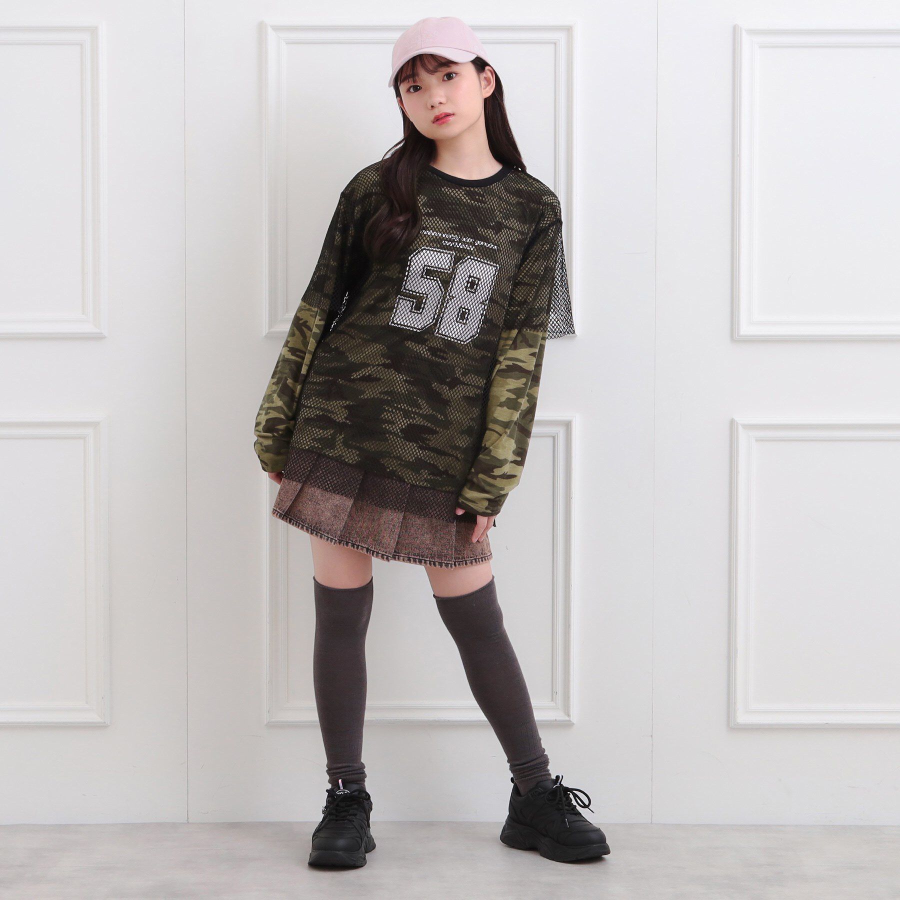 PINK-latte「メッシュレイヤード風ロングT」|Tシャツ・カットソー|