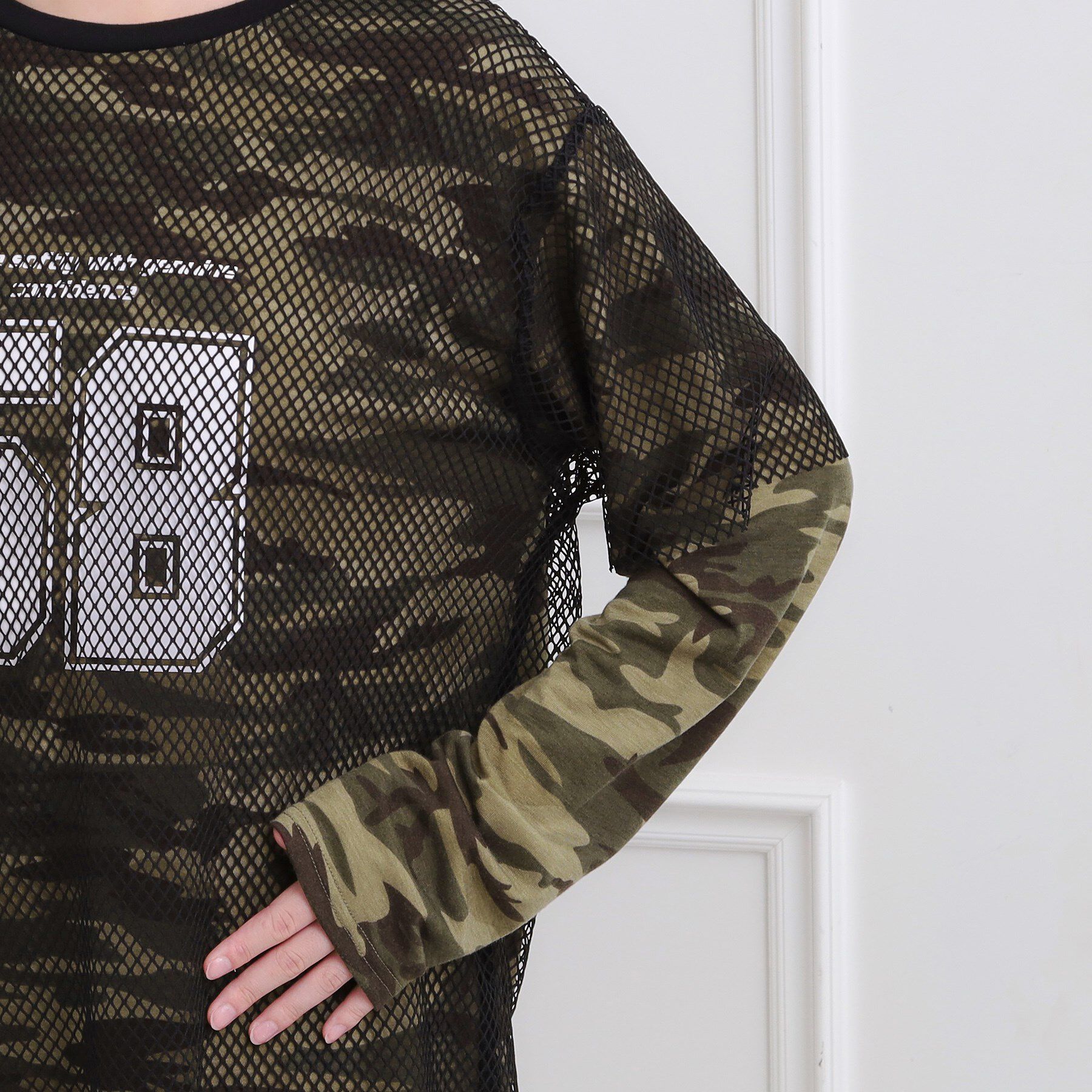 PINK-latte「メッシュレイヤード風ロングT」|Tシャツ・カットソー|