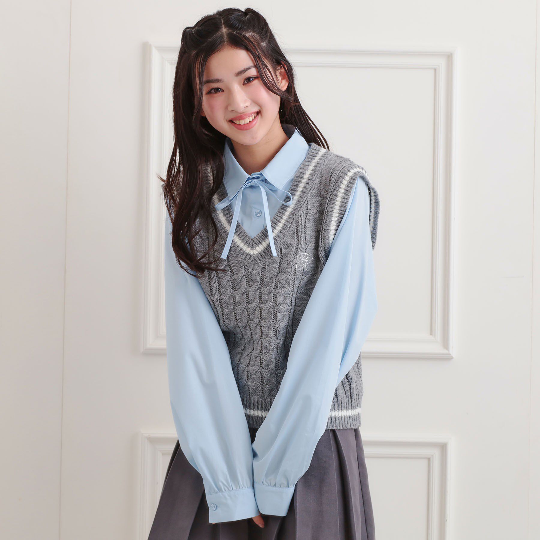 PINK-latte「ニットベストドッキングシャツ」|シャツ・ブラウス|サックスブルー(19