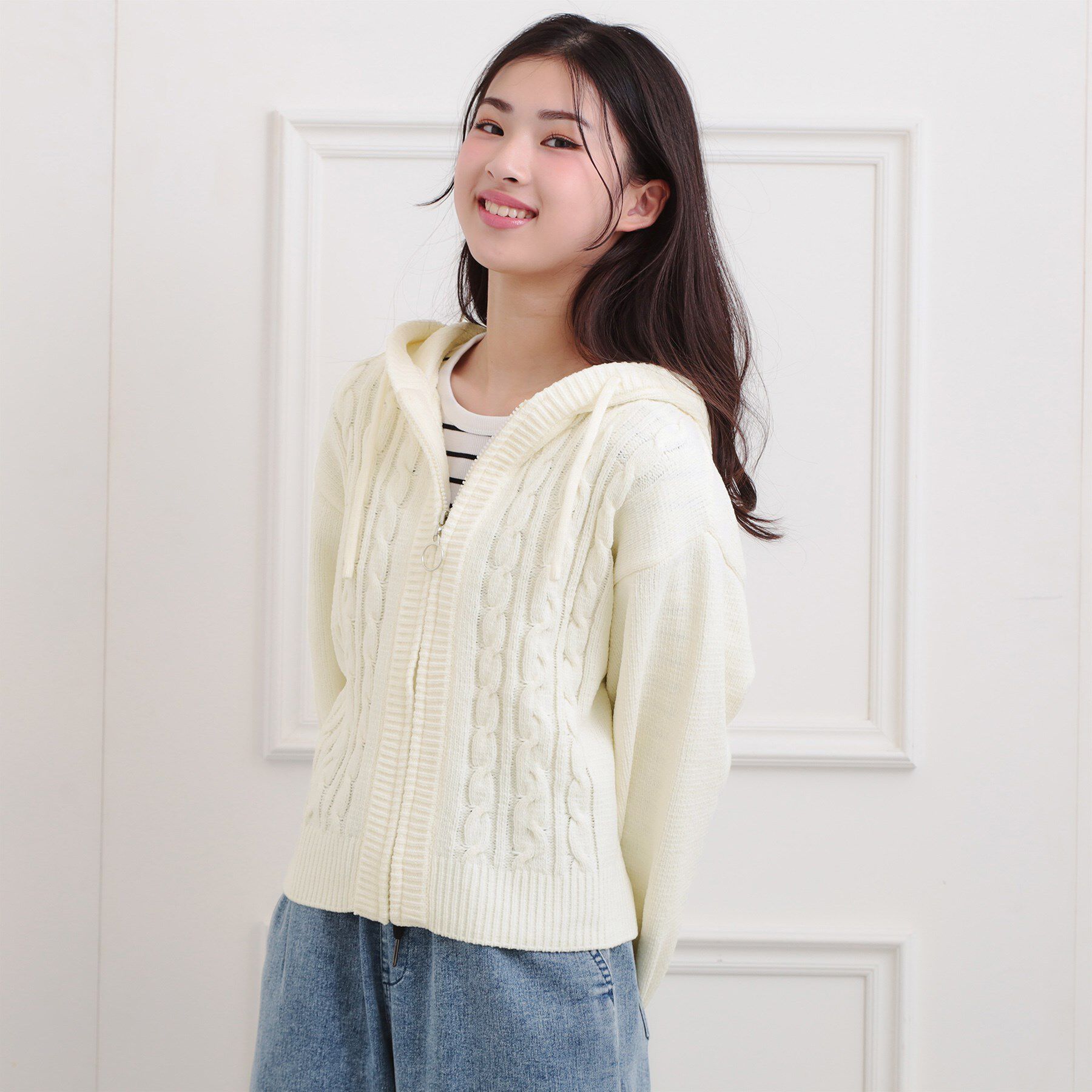 PINK-latte「モールニットケーブルカーディガン」|カーディガン|アイボリー(004)