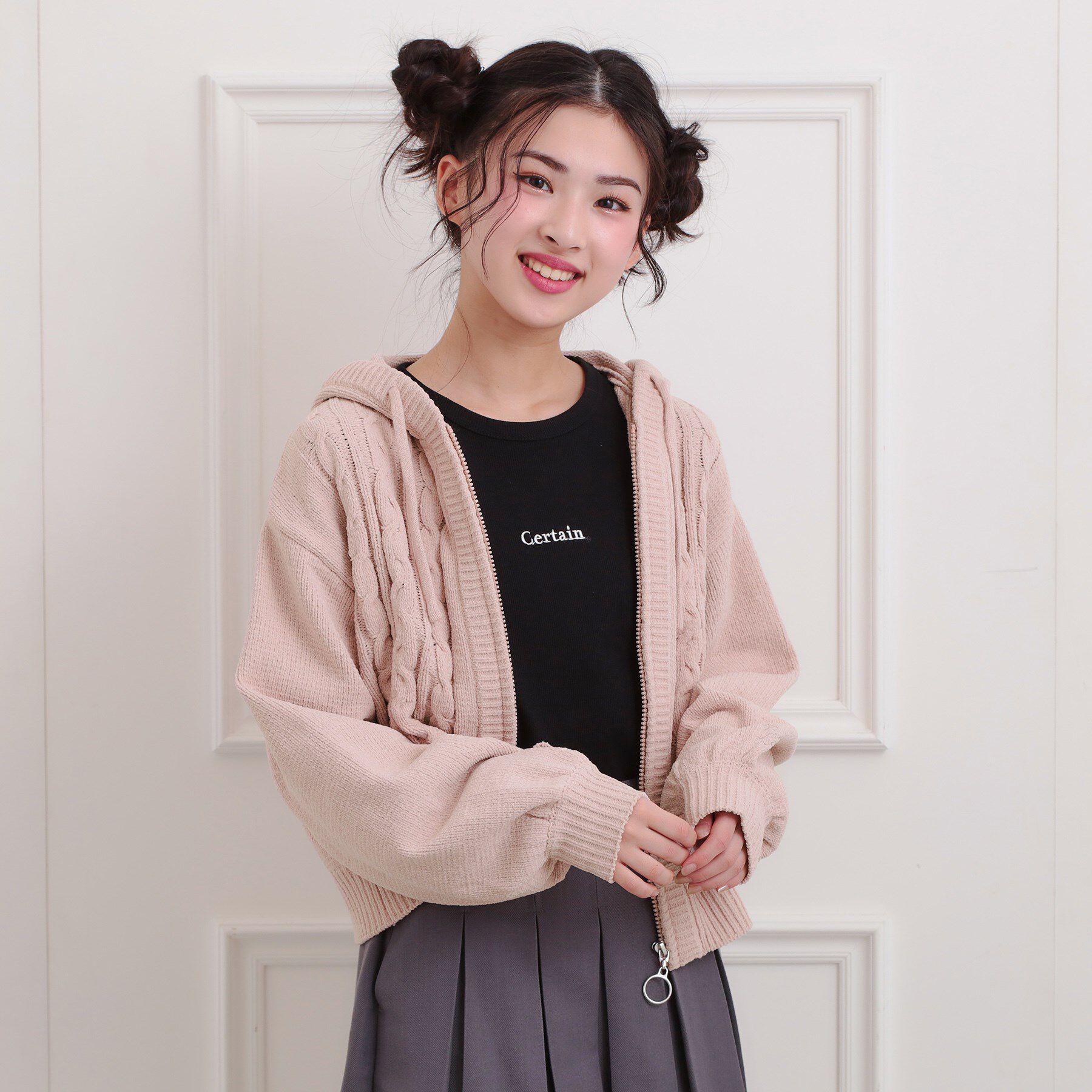 PINK-latte「モールニットケーブルカーディガン」|カーディガン|ピンク(072)