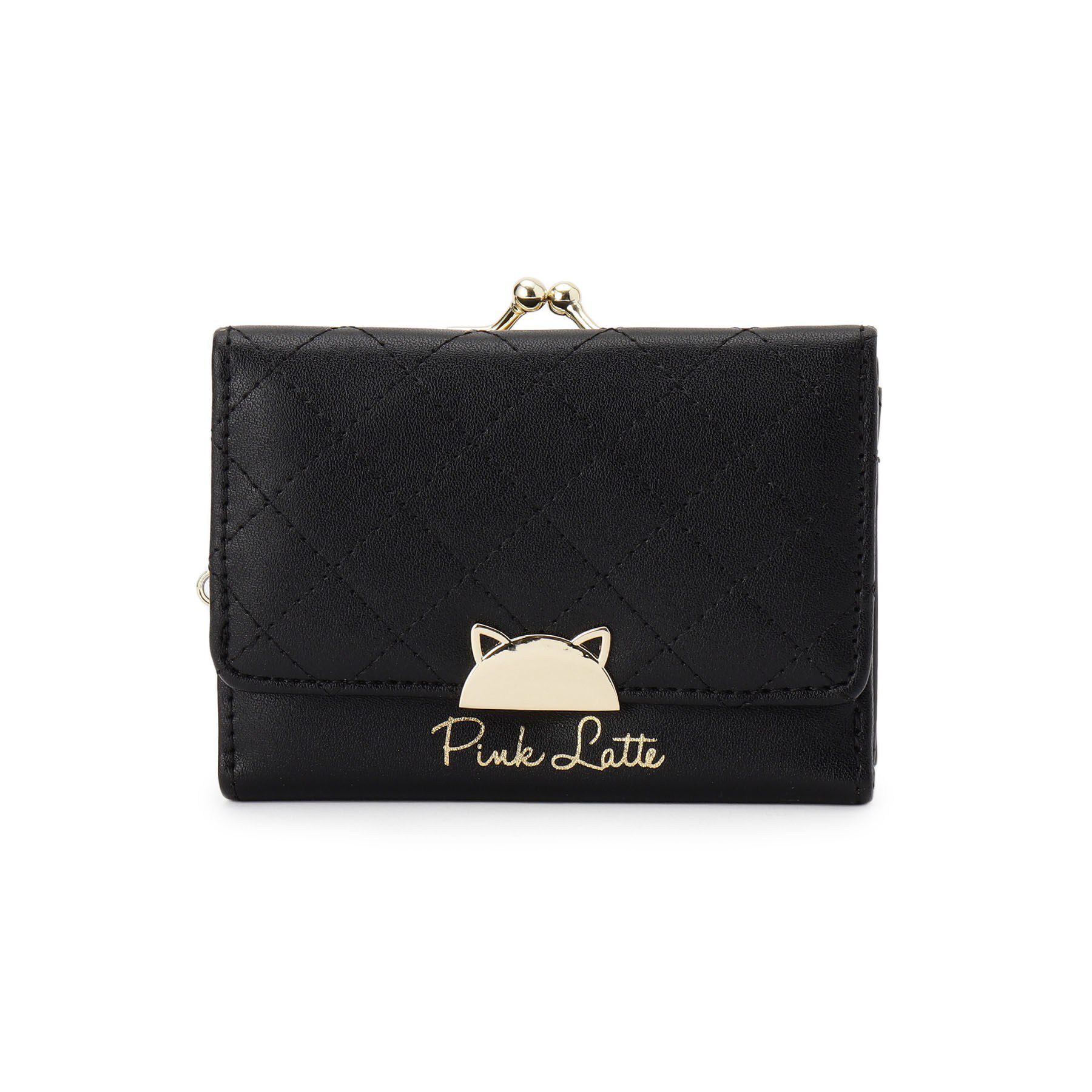 PINK-latte「ハーフ猫がま口コンパクト財布」|財布|ブラック(019)