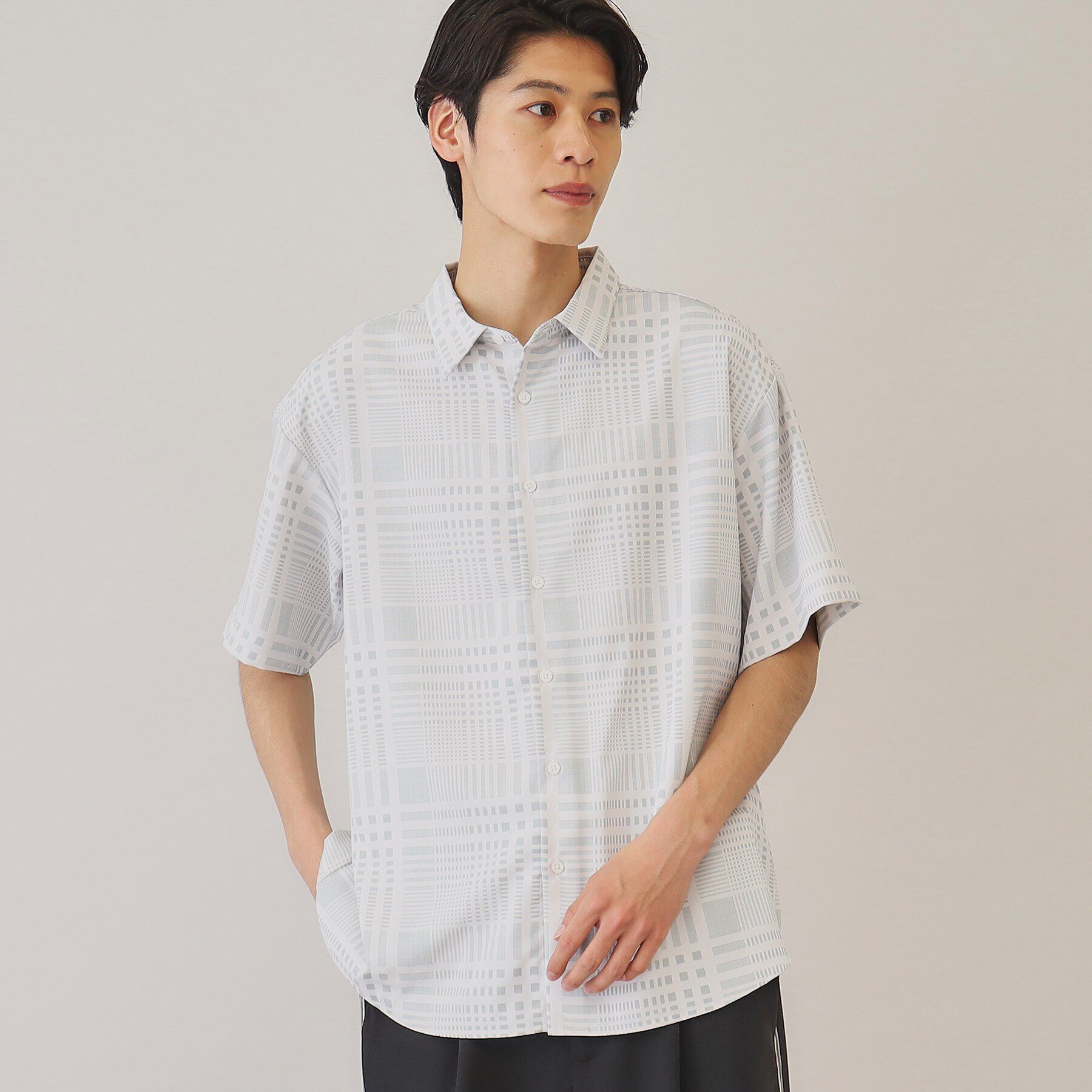 THE SHOP TK「【10色展開】プリントデザインシャツ チェック／ブロッキング／マーブル／ブラシアート」|シャツ・ブラウス|アイボリー(204)