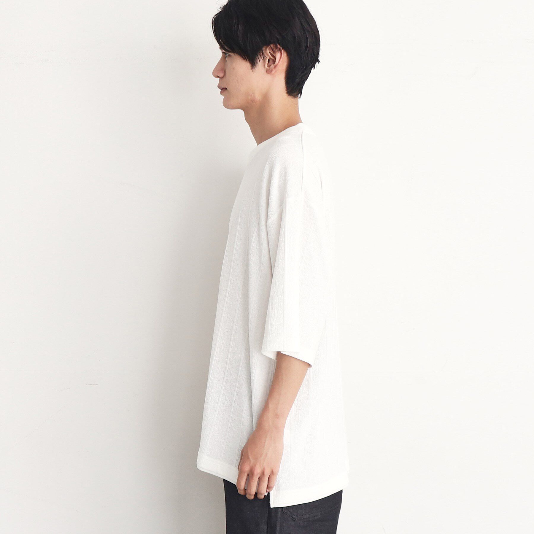 THE SHOP TK「【ビッグシルエット】ストライプジャカードフェイクレイヤードTシャツ」|Tシャツ・カットソー|