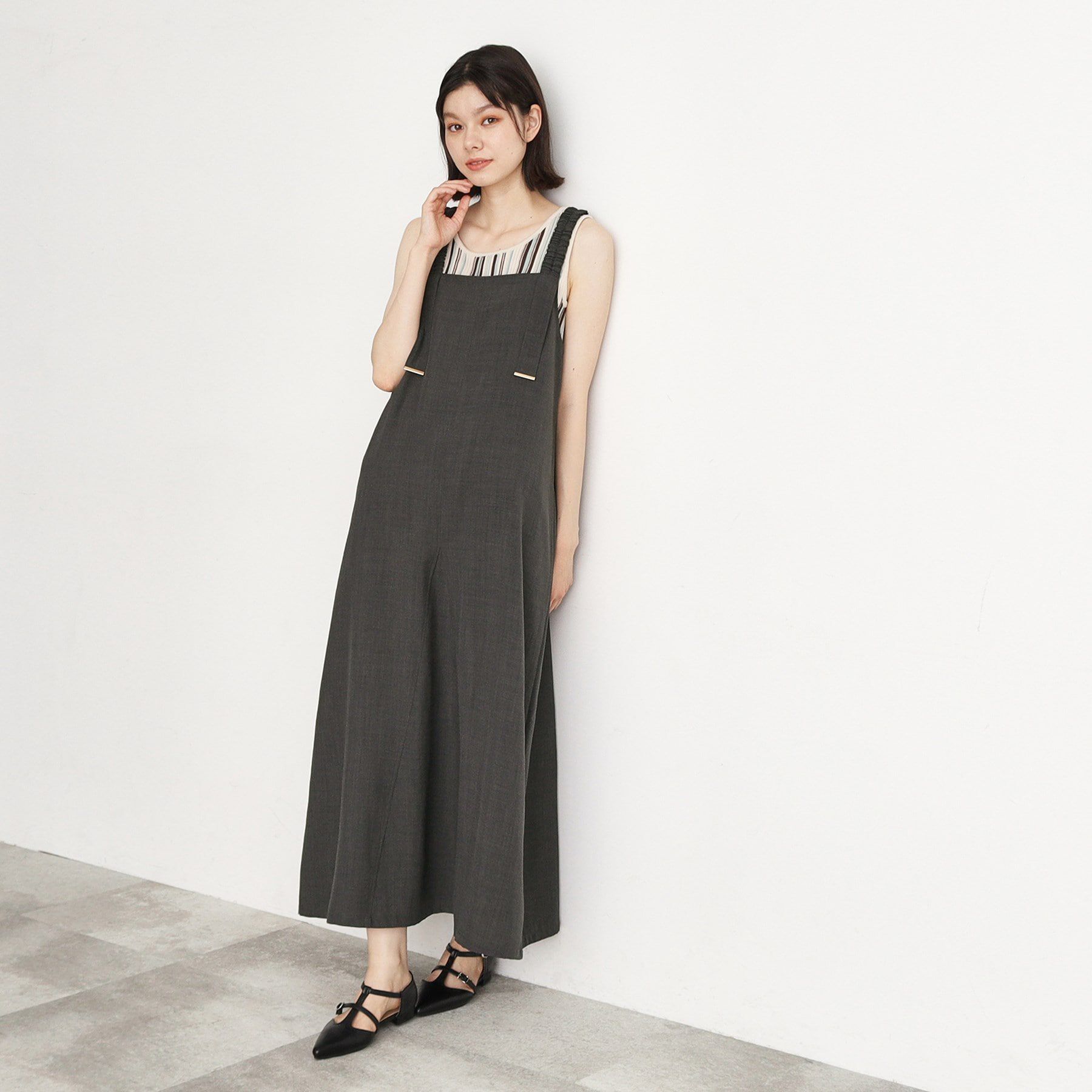 THE SHOP TK「ギャザーストラップ麻調ワンピース」|ワンピース|