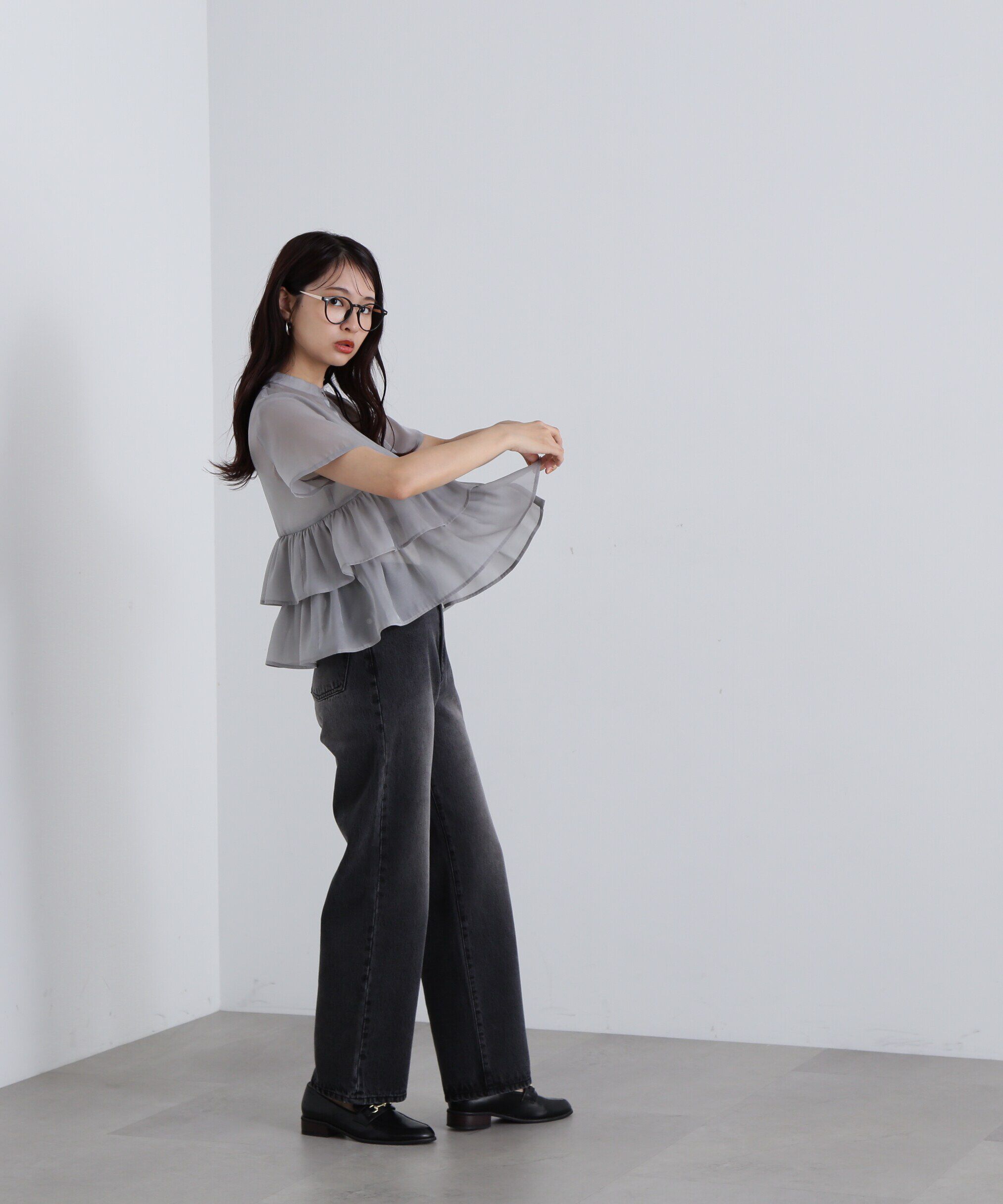  「シアーペプラムバンドカラーブラウス」|シャツ・ブラウス|