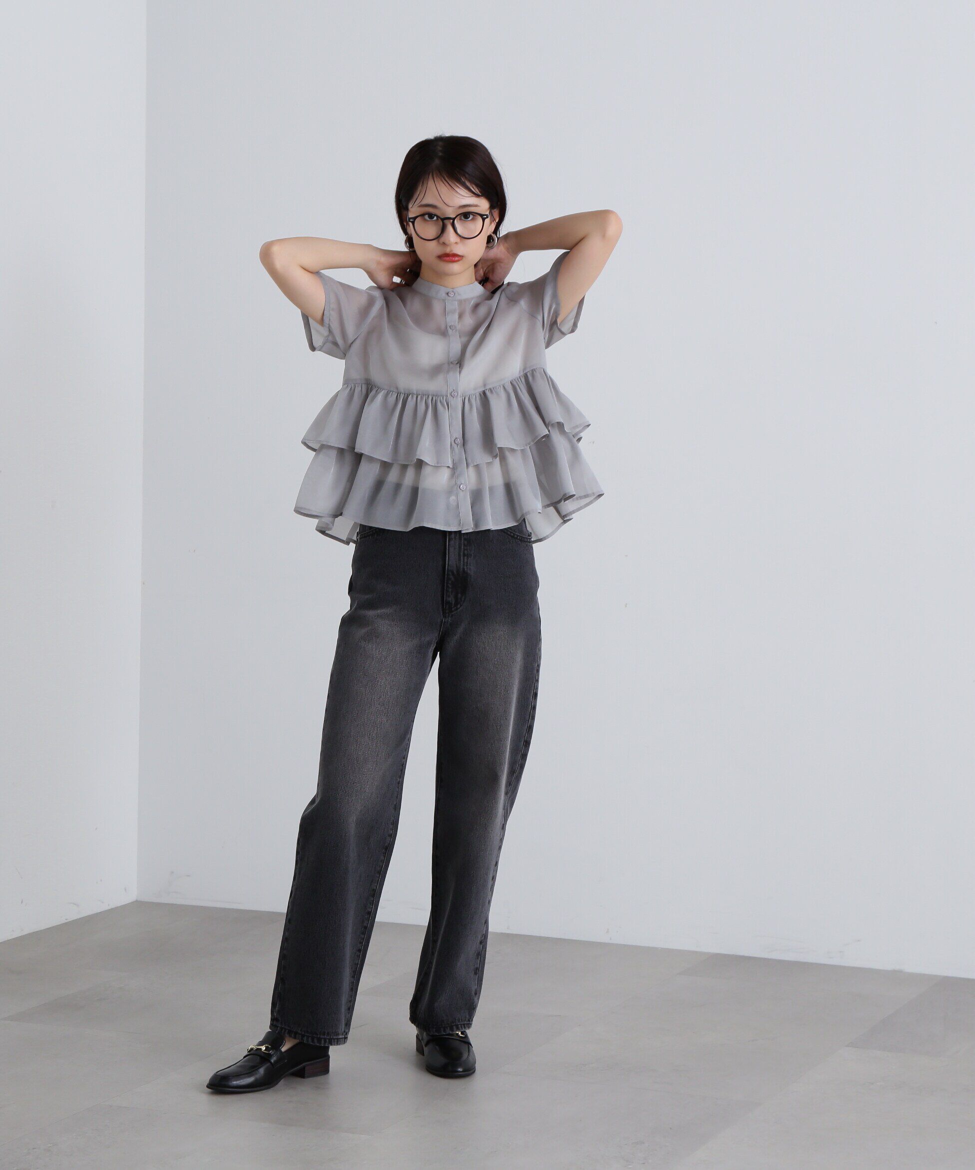  「シアーペプラムバンドカラーブラウス」|シャツ・ブラウス|