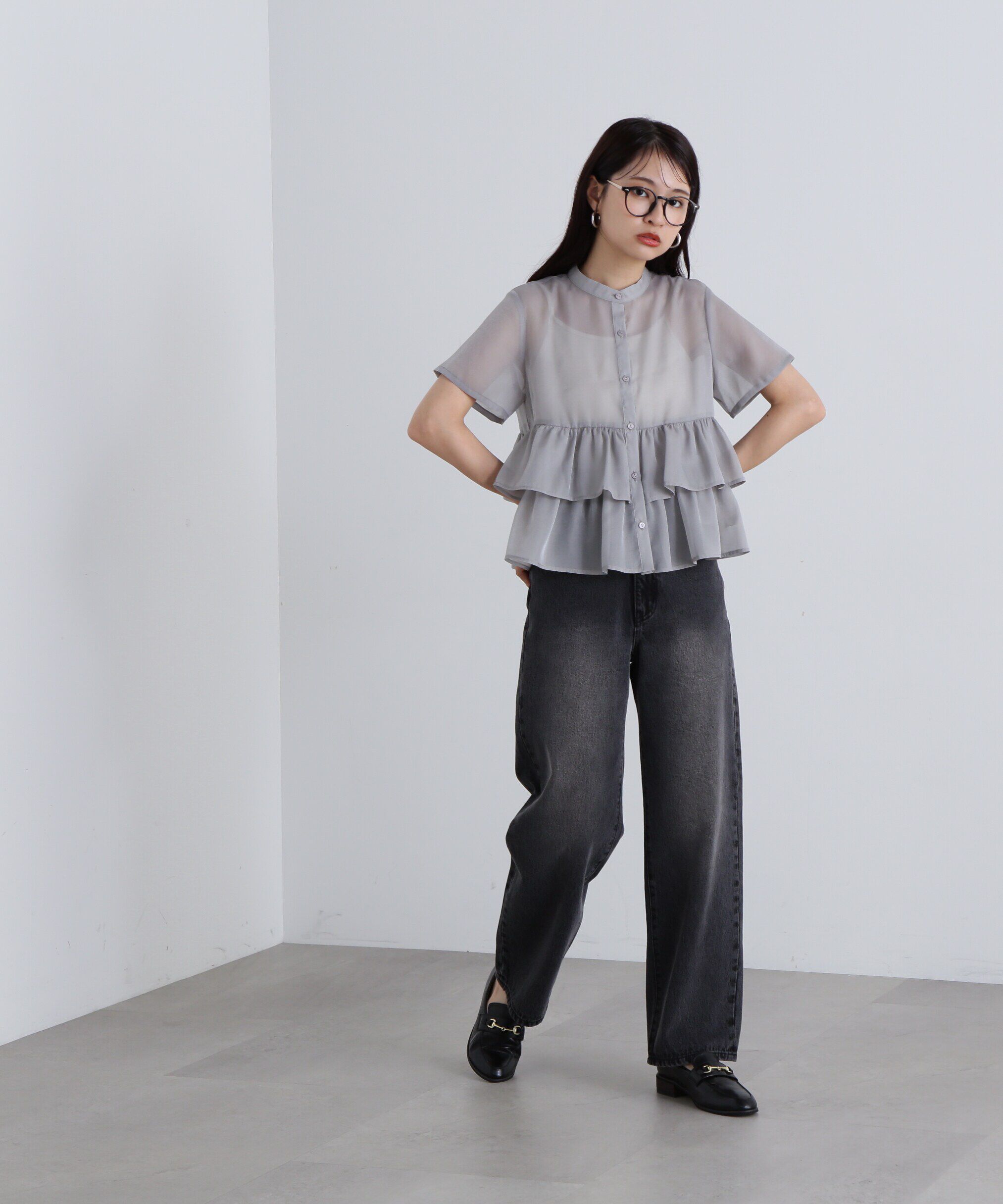  「シアーペプラムバンドカラーブラウス」|シャツ・ブラウス|