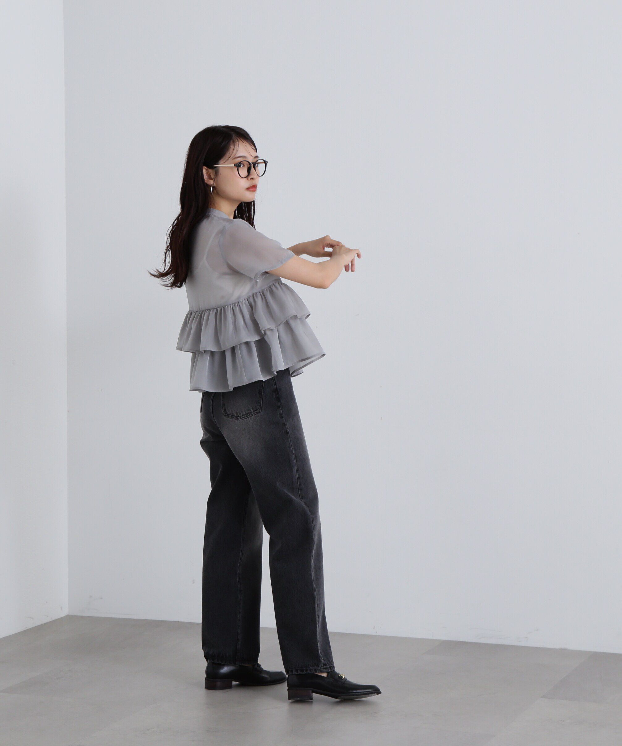  「シアーペプラムバンドカラーブラウス」|シャツ・ブラウス|