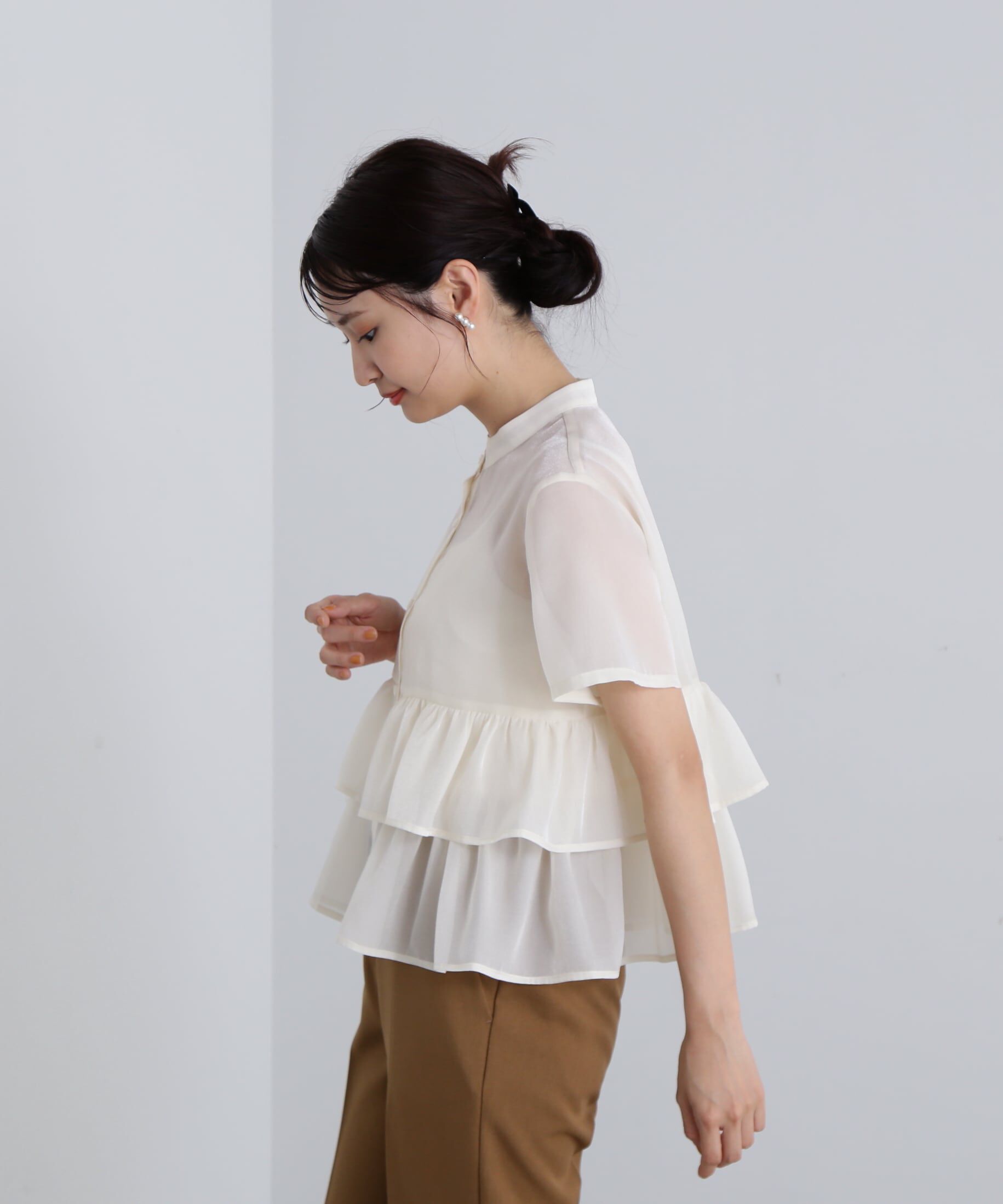  「シアーペプラムバンドカラーブラウス」|シャツ・ブラウス|