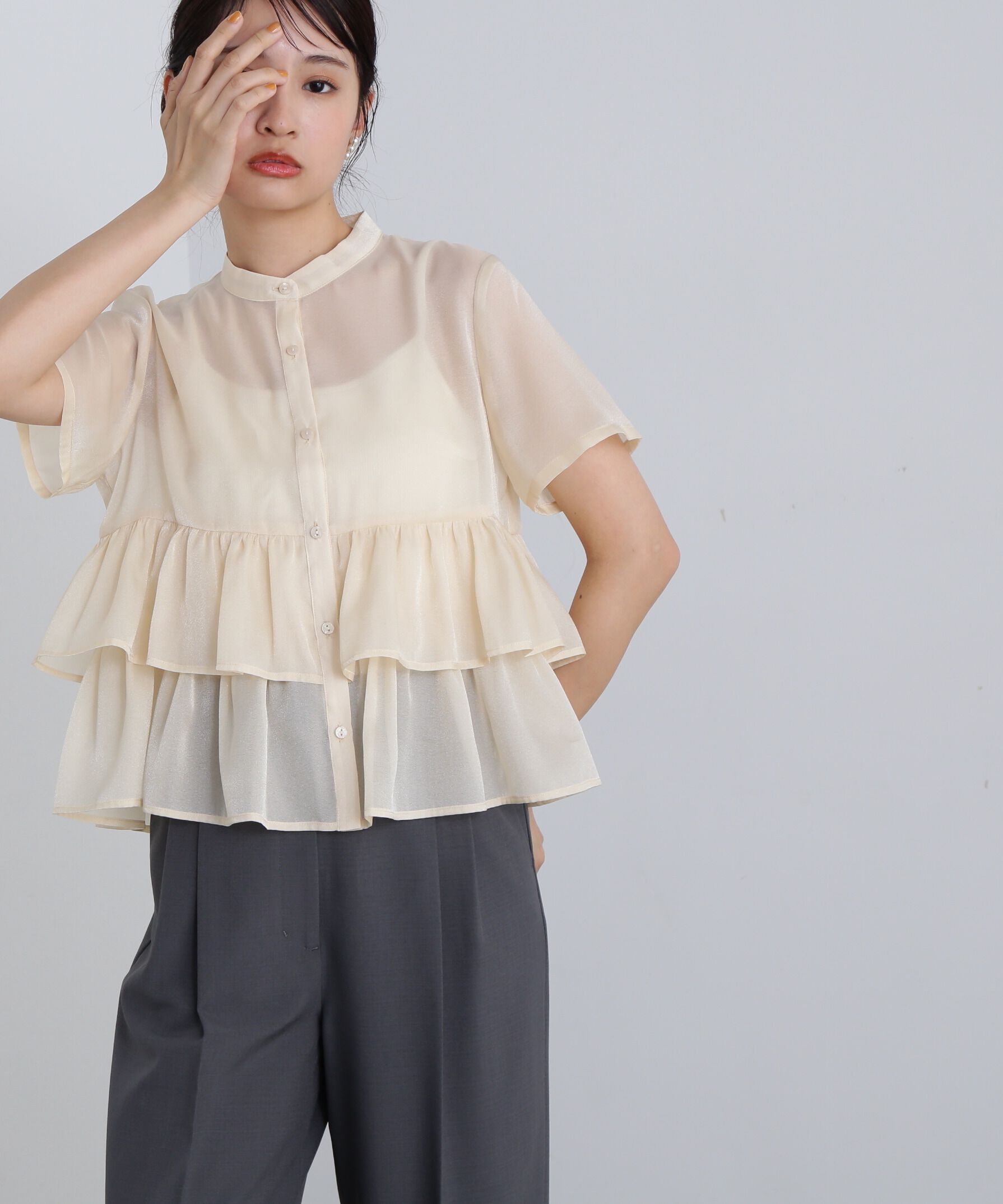  「シアーペプラムバンドカラーブラウス」|シャツ・ブラウス|