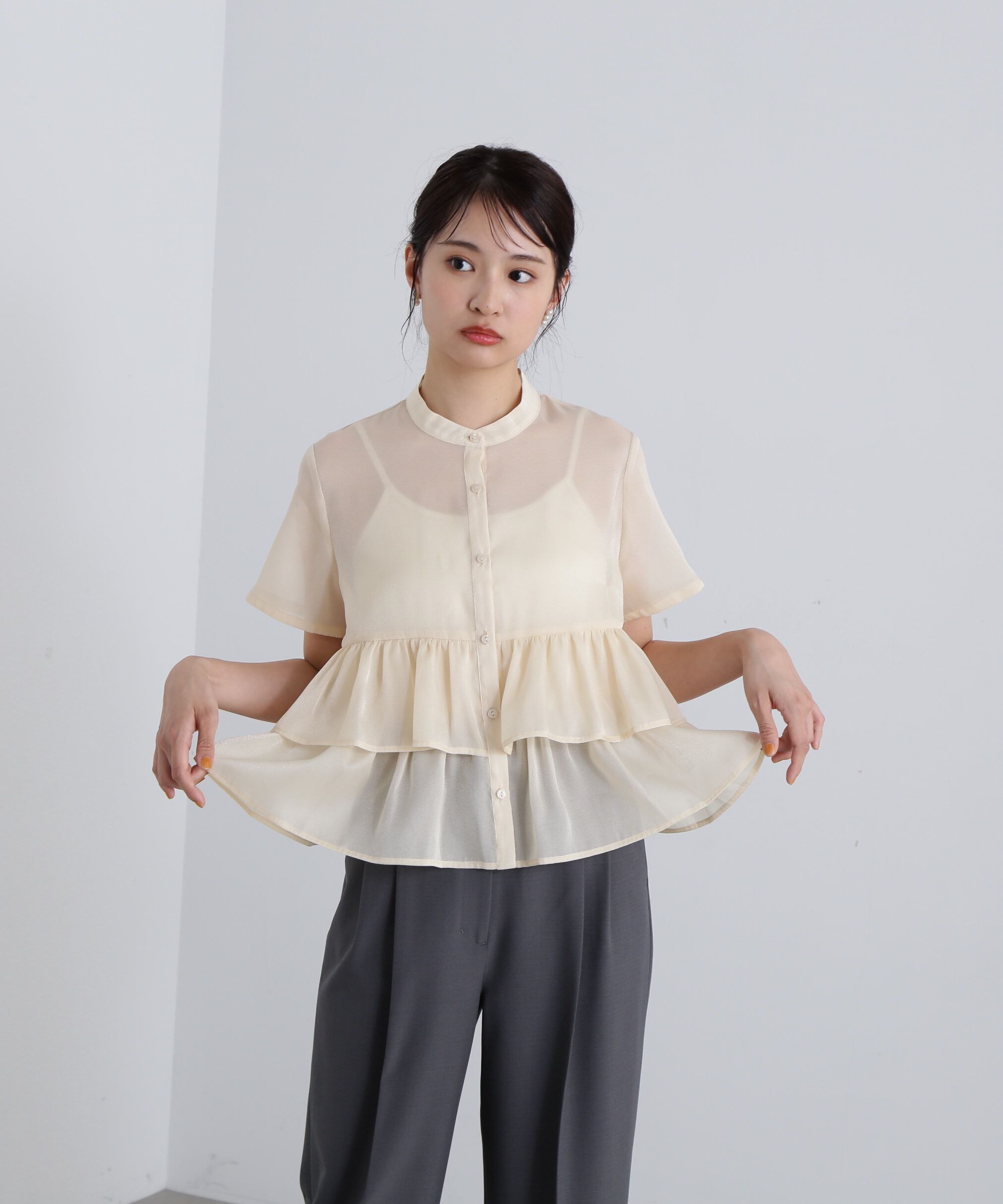  「シアーペプラムバンドカラーブラウス」|シャツ・ブラウス|