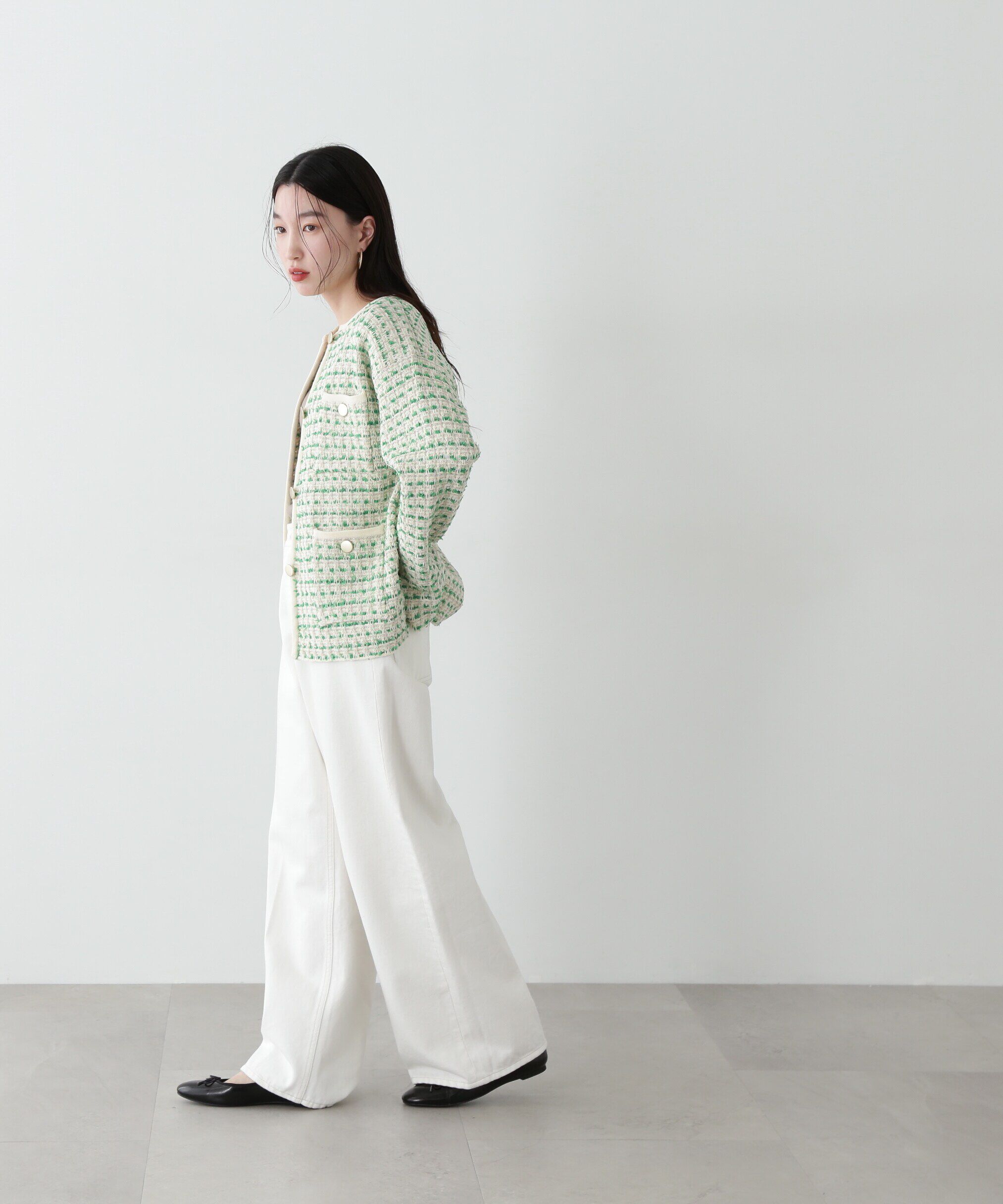  「ツイードライクロングニットブルゾン」|ニット・セーター|