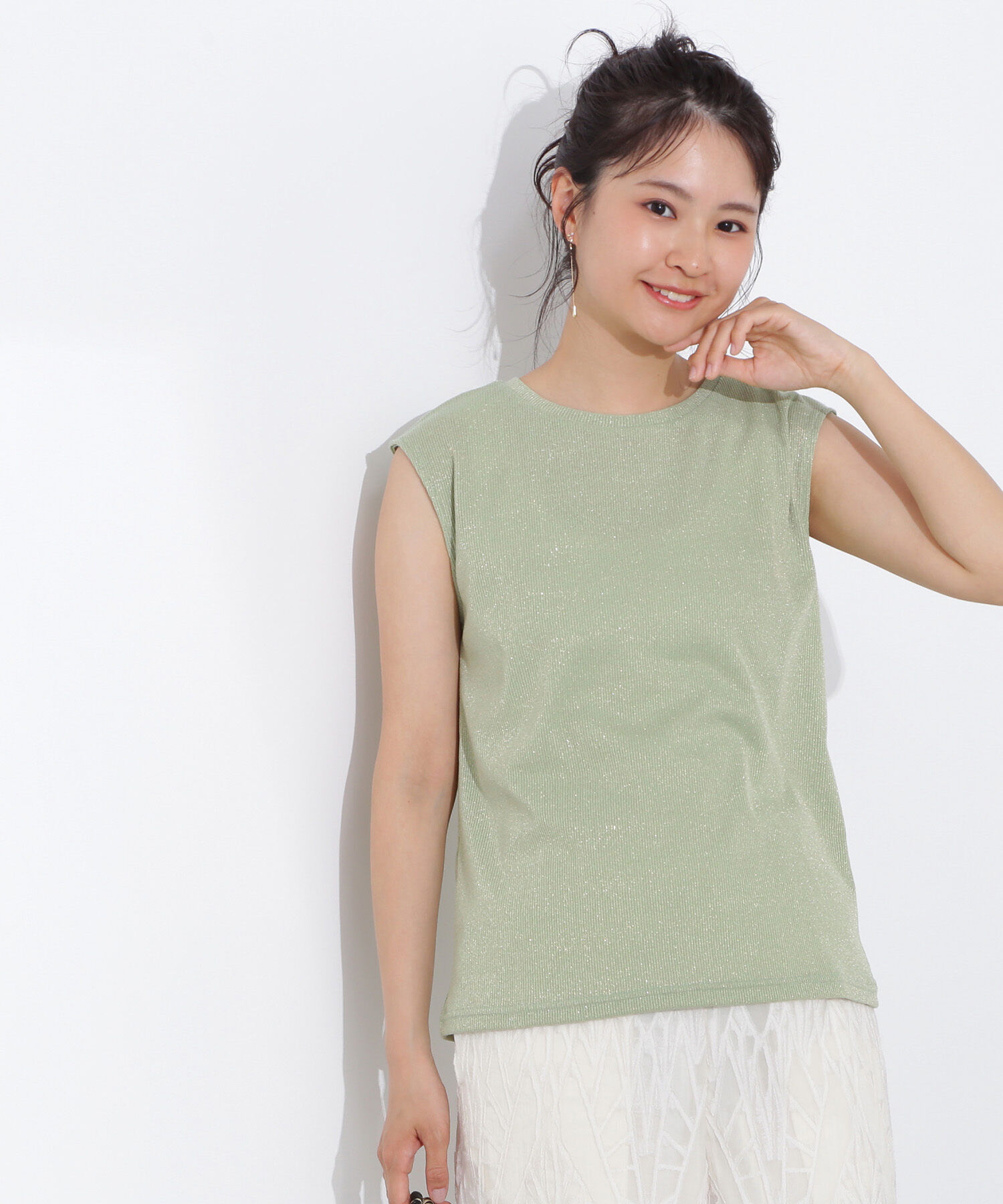  「フレンチスリーブラメカットソー」|Tシャツ・カットソー|ライトグリー