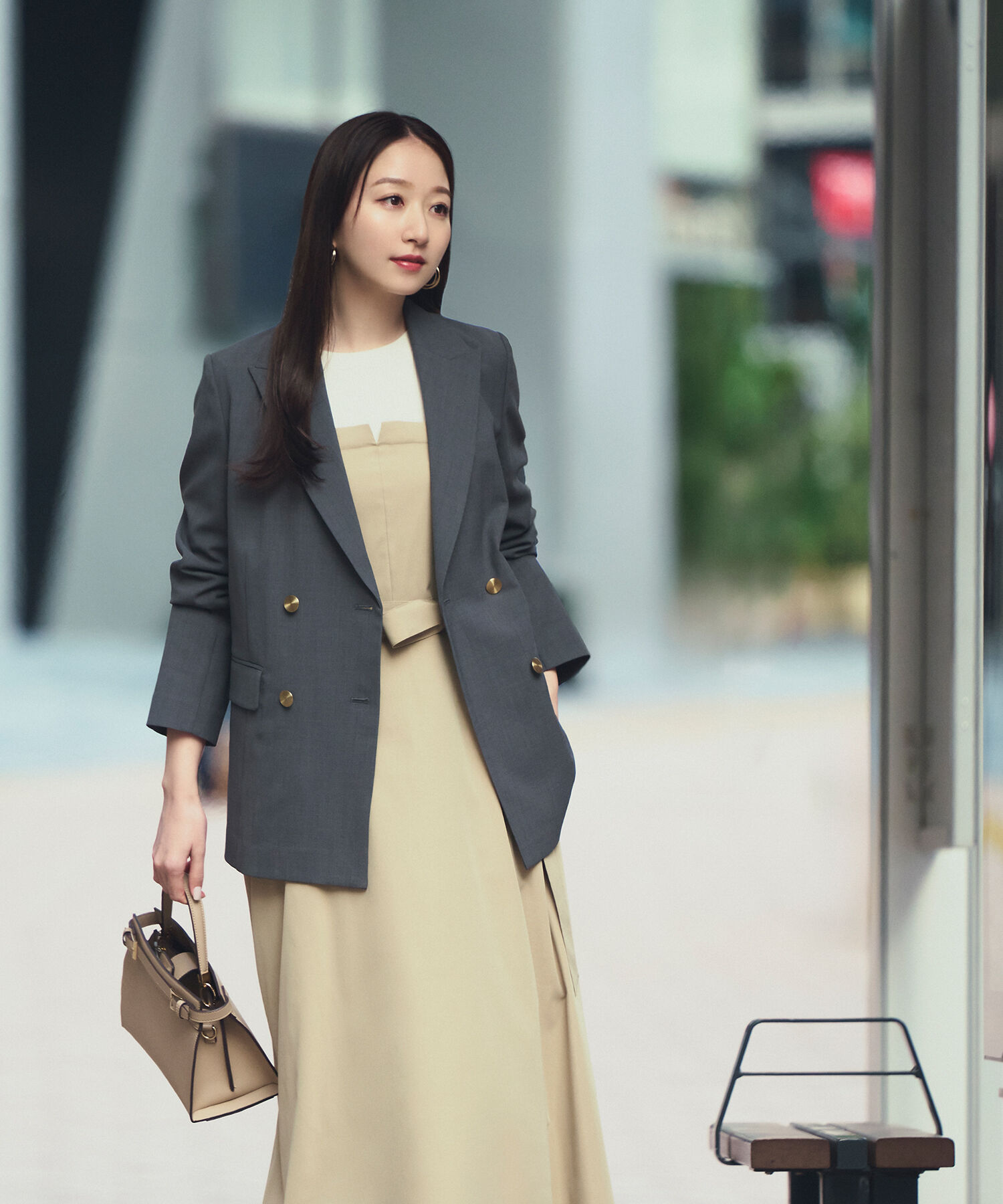  「リネンライクダブルブレストボクシージャケット」|ブルゾン・スタジャン|チャコール1