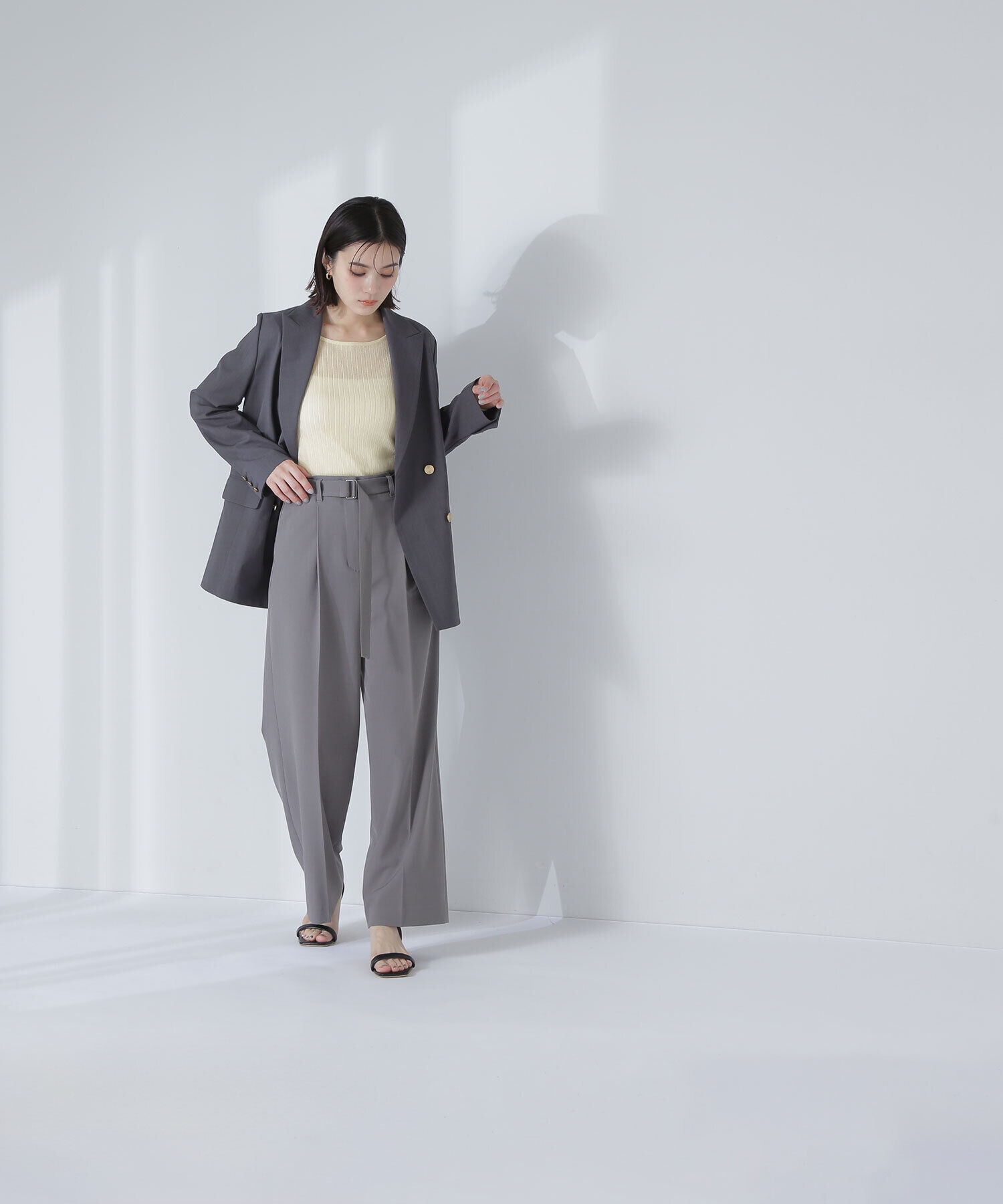  「リネンライクダブルブレストボクシージャケット」|ブルゾン・スタジャン|