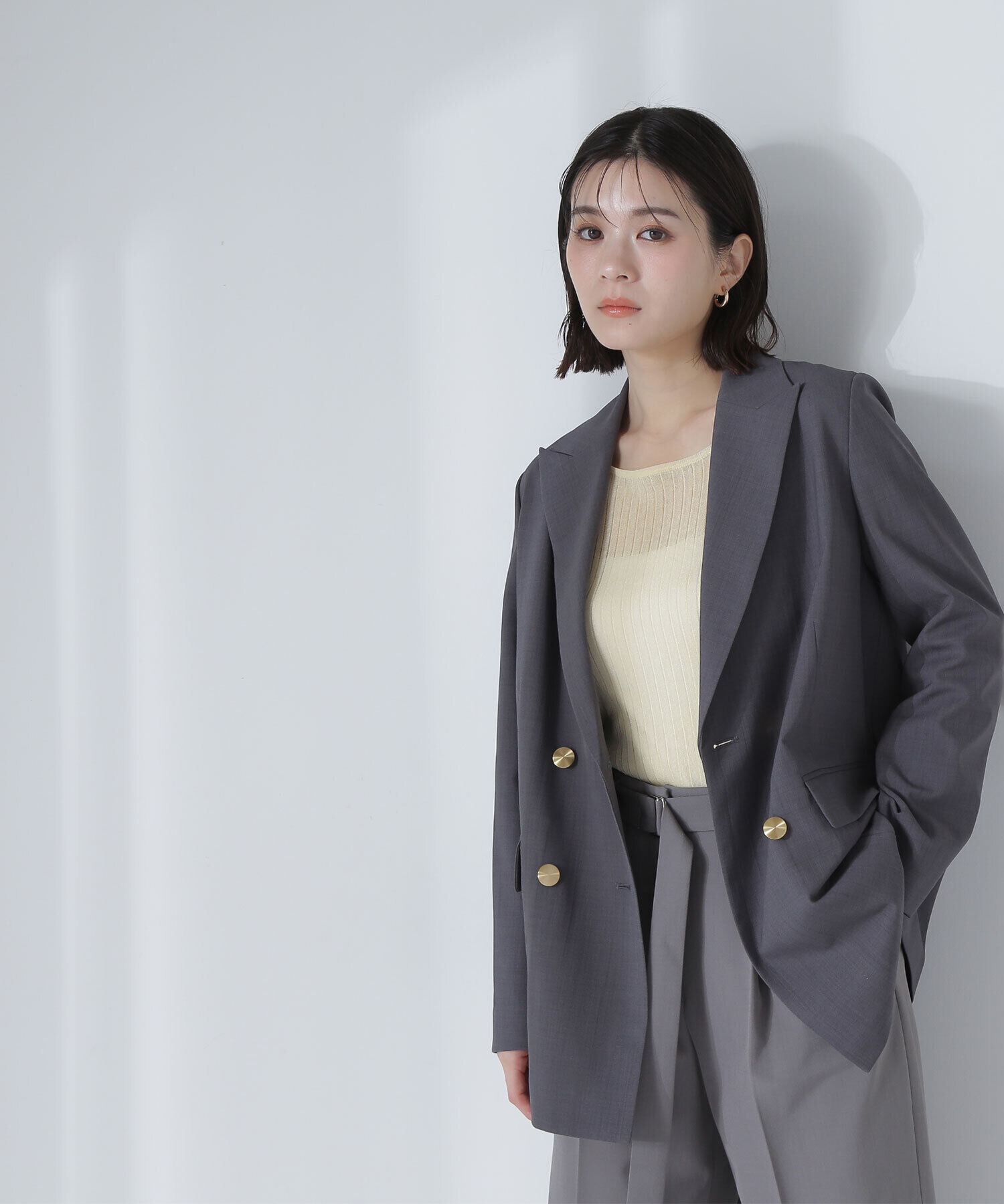  「リネンライクダブルブレストボクシージャケット」|ブルゾン・スタジャン|