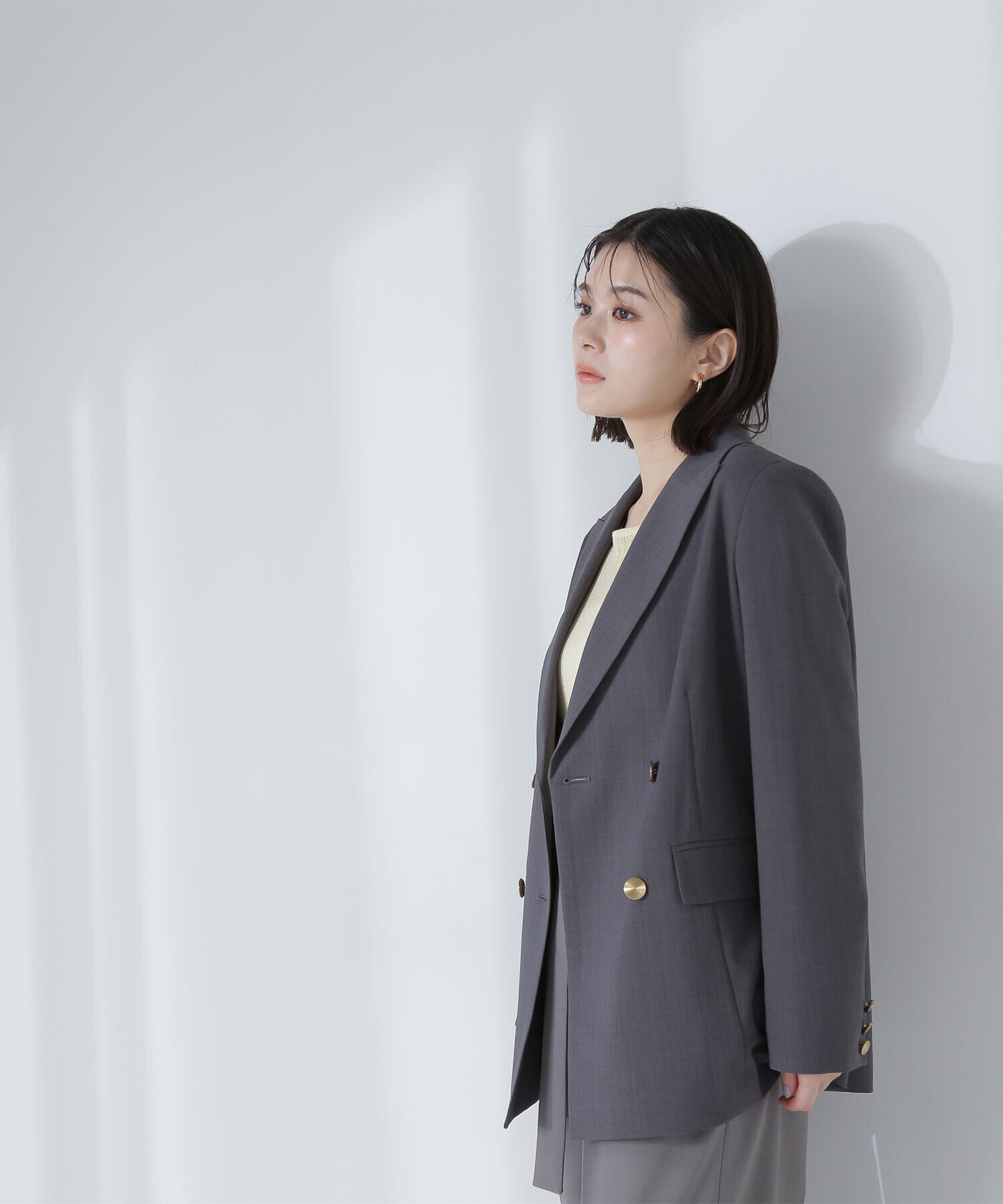  「リネンライクダブルブレストボクシージャケット」|ブルゾン・スタジャン|