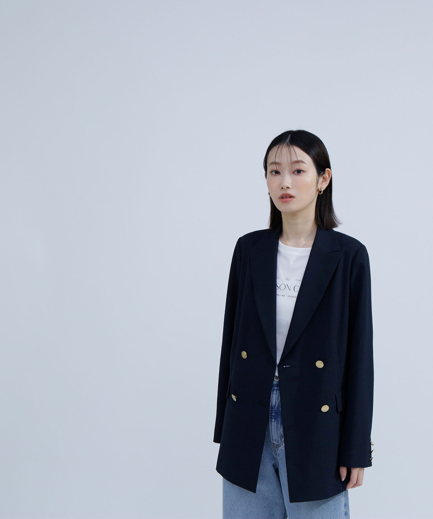  「リネンライクダブルブレストボクシージャケット」|ブルゾン・スタジャン|