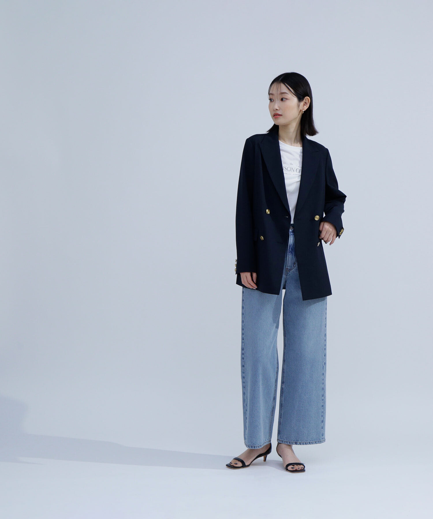  「リネンライクダブルブレストボクシージャケット」|ブルゾン・スタジャン|