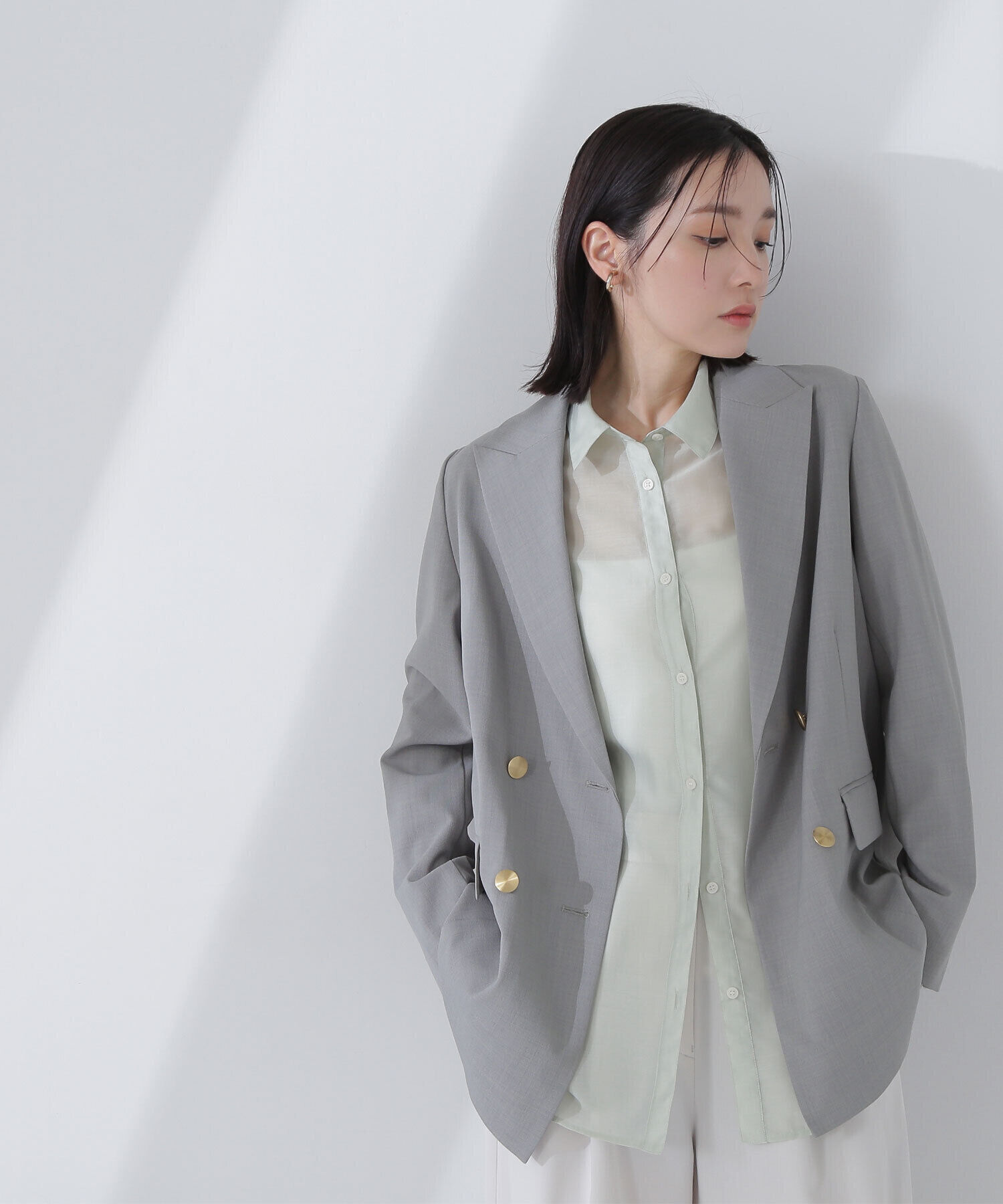  「リネンライクダブルブレストボクシージャケット」|ブルゾン・スタジャン|ニュアンスカ