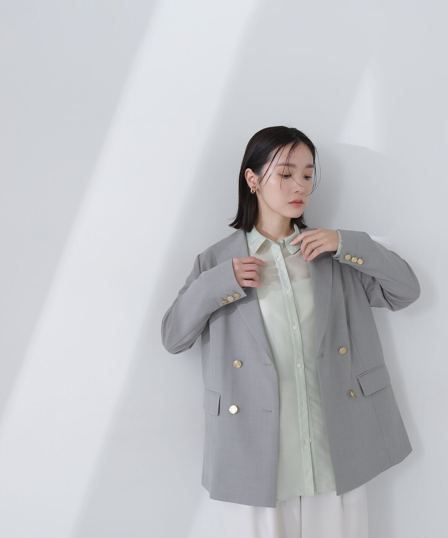  「リネンライクダブルブレストボクシージャケット」|ブルゾン・スタジャン|