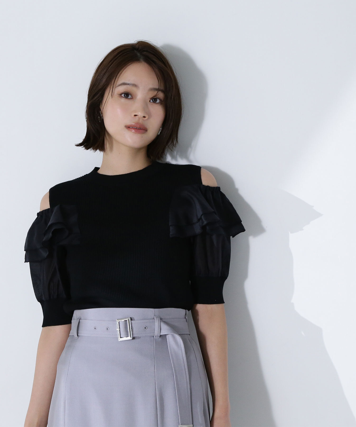  「ラッフルスリーブドッキングニット」|ニット・セーター|