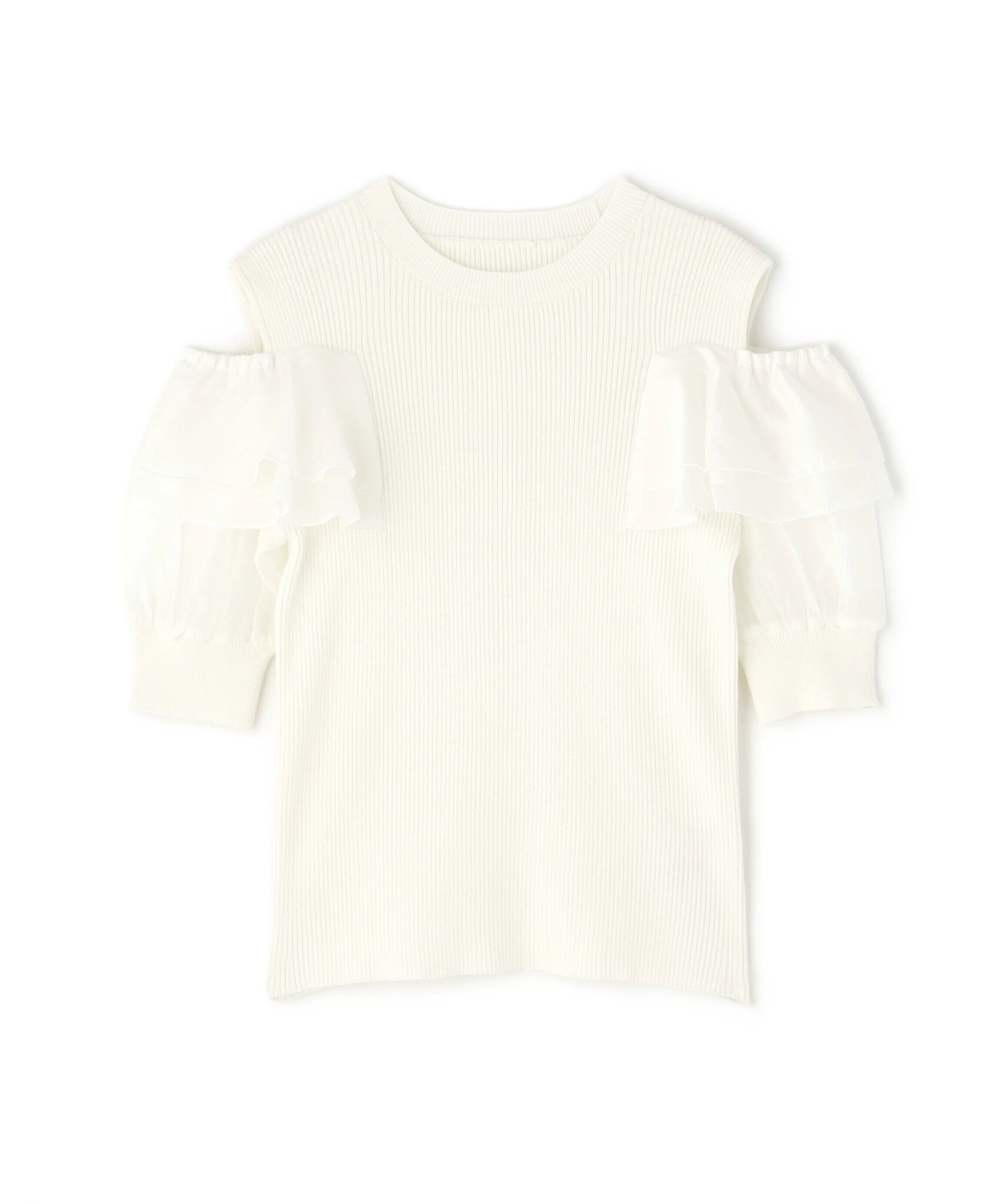  「ラッフルスリーブドッキングニット」|ニット・セーター|